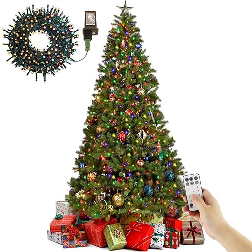 Juegoal 6 Foot Artificial Christmas Tree(NOT Pre-Strung), with 300 LED Warm White & Color Changing Lights, Fake Xmas Tree with Metal Legs, 850 Tips