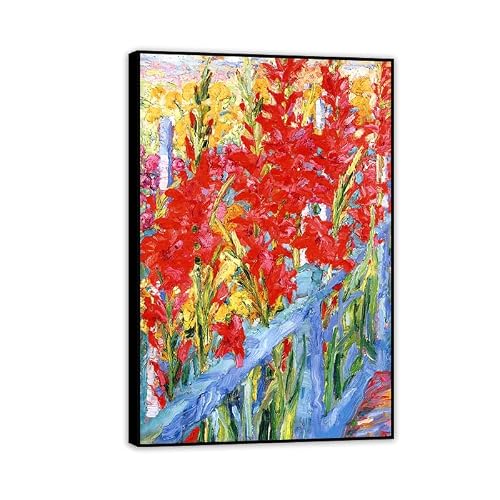 RXNHGJDS Emil Nolde Canvas Print Wall Art Famous Flowers Oil Paintings Reproduction red Irises Expressionist Floral Picture Wall Decor for Living Room Bedroom Home Decor 70x50cm(28x20in) Black Frame
