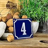  Emaille Hausnummernschild 4 - Wählen Sie Ihre Nummer - Zahlen 1 bis 99 verfügbar - Blau/weiß 10x10 cm - sofort lieferbar! Hausnummer Schild wetterfest