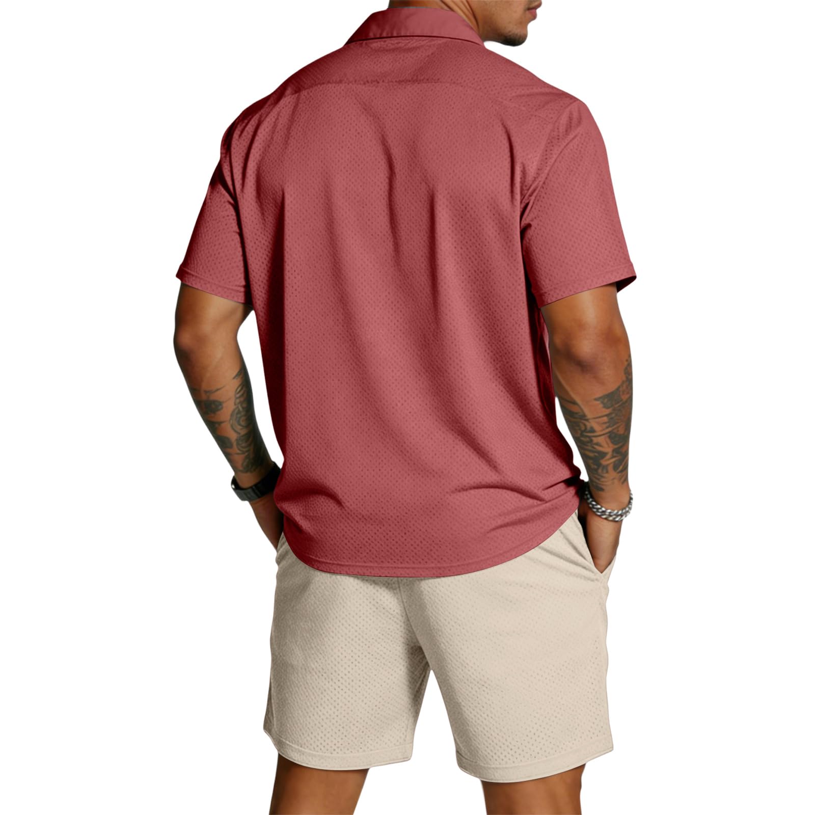 Generisch Herren Trainingsanzug 2 Teiler Sommer Shorts und Tshirt Set mit Polo Hemd Set Kurzarm Zweiteiler Herren Sommer Kurz