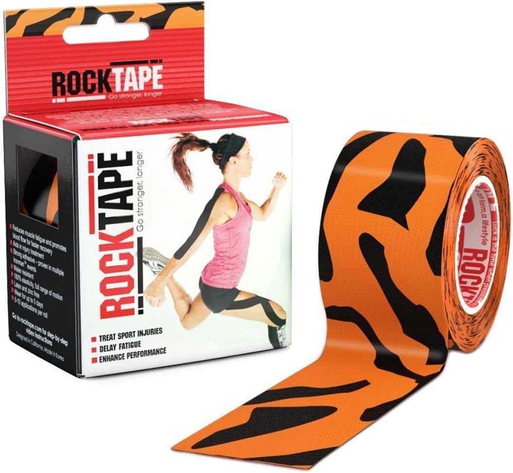 RockTape Standard Uncut Kinesiology Tape- Reduces Pain, Swelling, and Muscle Tightness,180% Stretch for Full Range of Motion,Provides Support and Comfort for 3-5 Days,5cm x 5m,Tiger