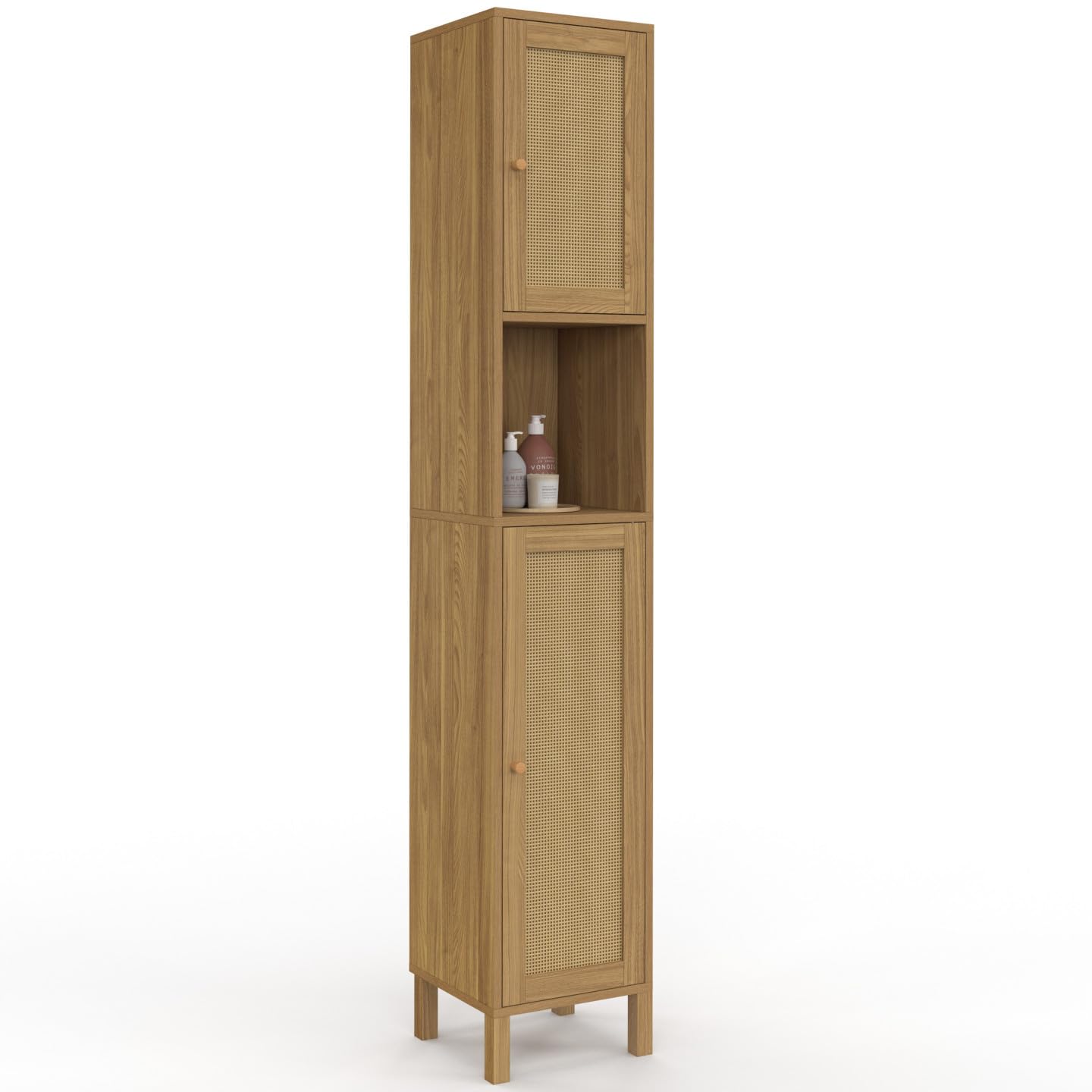 IDMarket - Meuble Colonne Salle de Bain HANAE Effet Naturel cannage
