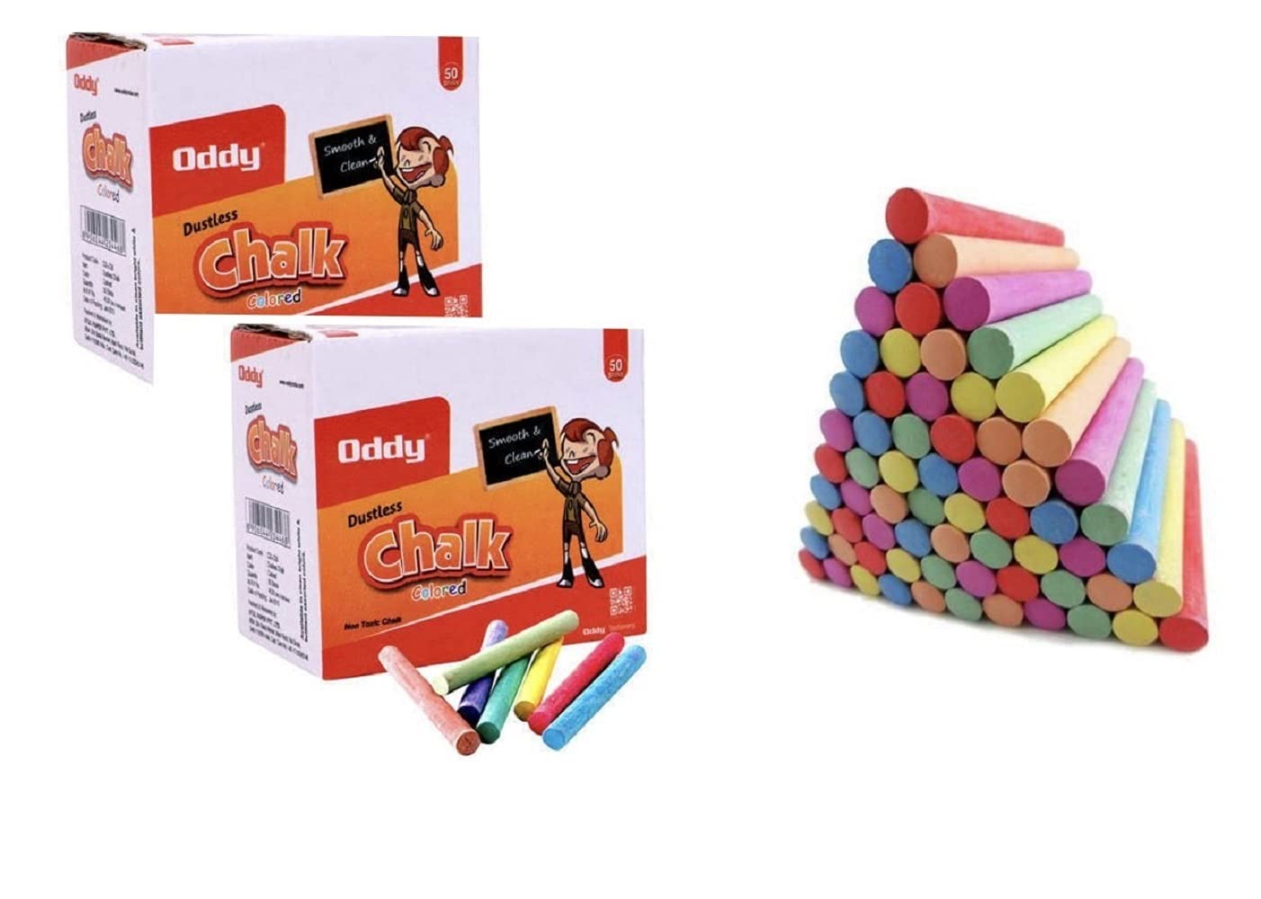 Oddy UniwrapsColourful DUSTLESS Chalk 100 pcs NON TOXIC CHALK (Pack of 2, 50 pcs per box) Bright Colors Chalk for Office, school and Home Use