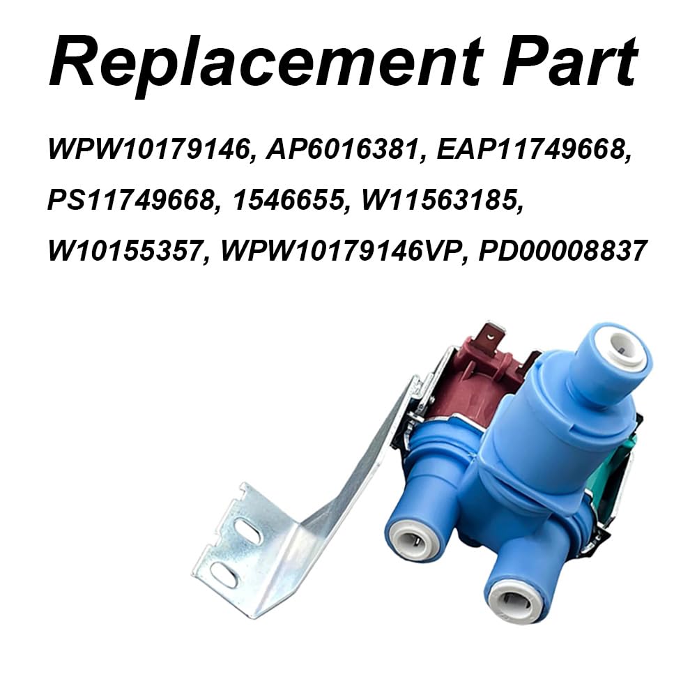 Valvola di ingresso dell'acqua del frigorifero, ricambio del gruppo elettrovalvola compatibile con frigoriferi Whirlpool, Kenmore, KitchenAid (W10179146)
