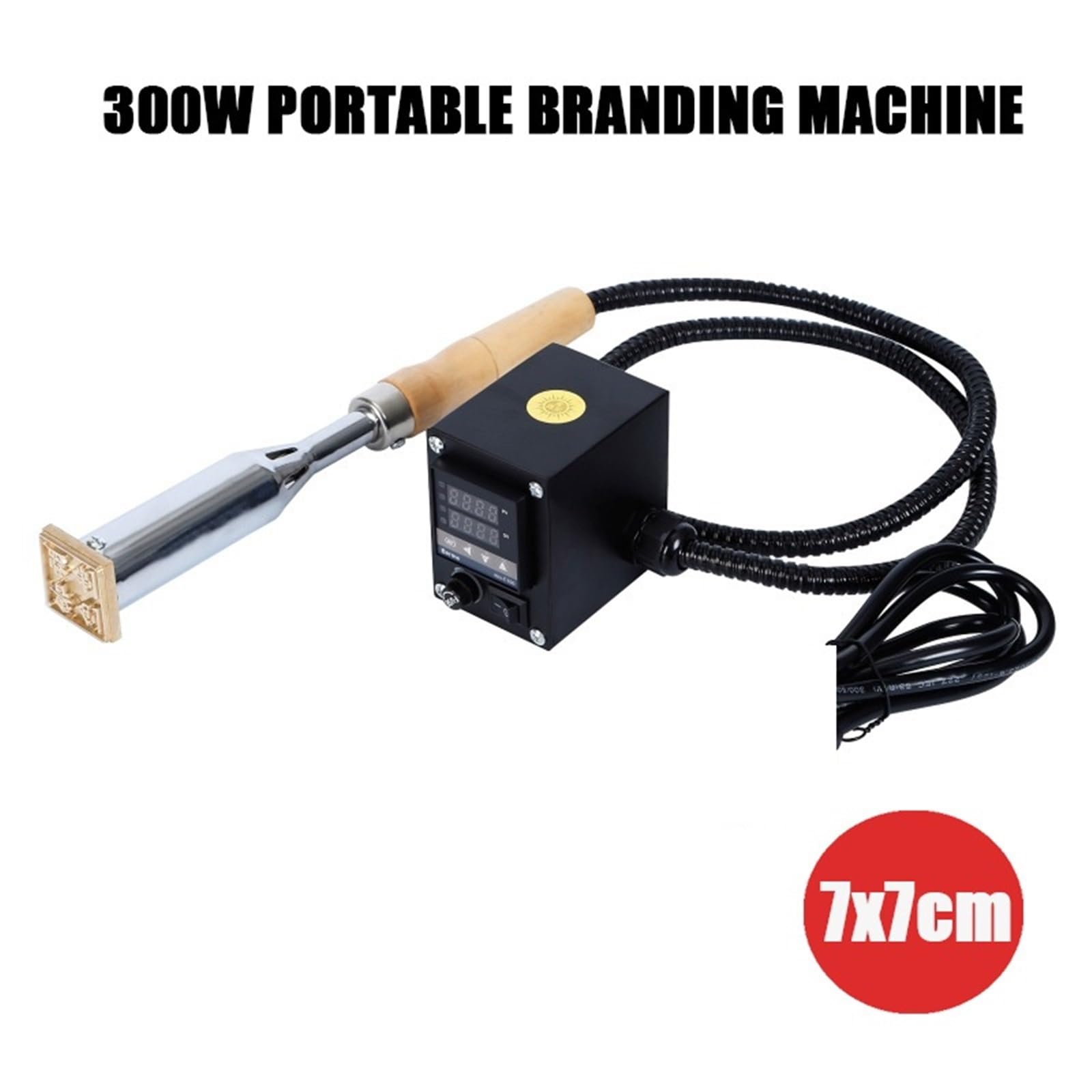 300-W-Handstempelmaschine mit Digitalanzeige und Holzgriff, inklusive Lötkolben for Leder, Papier, Holz Verpackungen,Reibungsloser Betrieb(No Control)