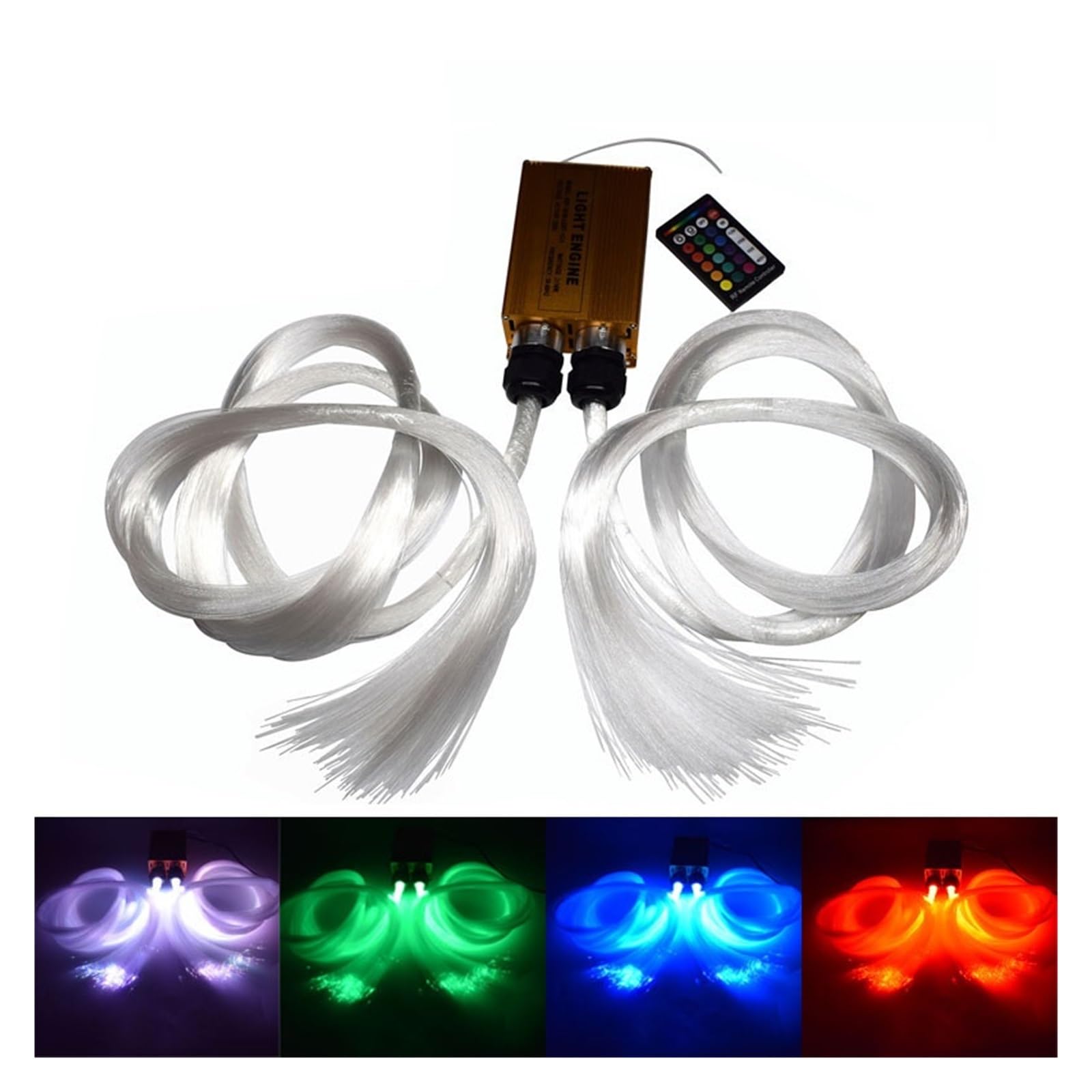 Oświetlenie wnętrza samochodu LED, Zestaw oświetlenia światłowodowego LED RGB 32W Złota powłoka Podwójne sprzęgło Silnik LED z kablem światłowodowym PMMA End Glow Światła nastrojowe w samochodzie (Co