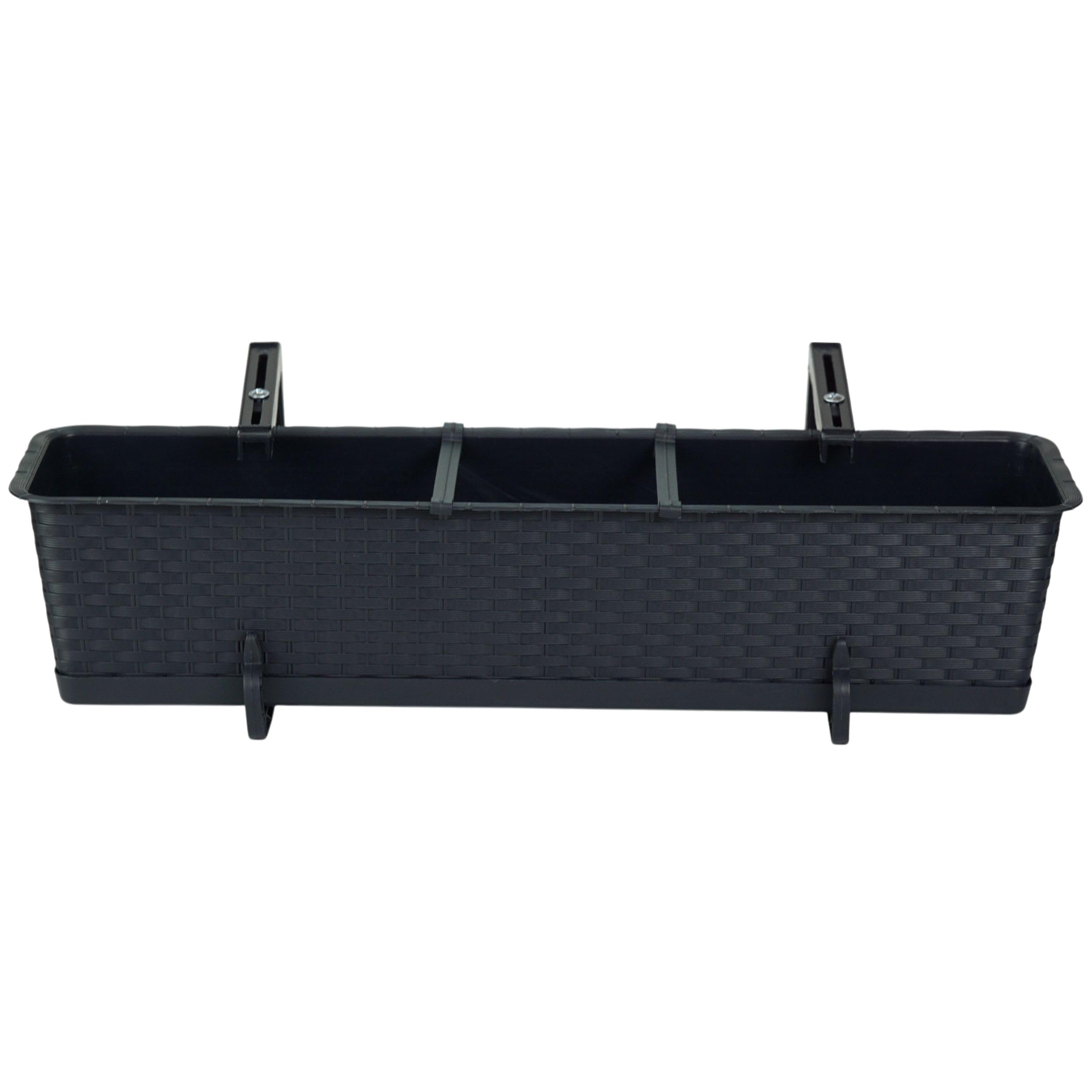 Jardinera para balcón de 69 cm x 17 cm, resistente a la intemperie, con plato y soporte, jardinera para balcón con aspecto de ratán para la elegante plantación de terraza y balcón, antracita