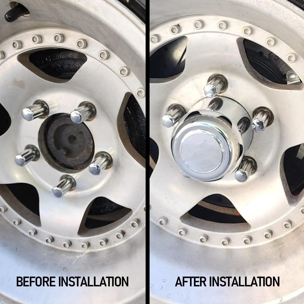 RTRHINOTUNING 3.19in Wheel Center Caps Trailer Push Through Center Caps for Rims, 4pcs 3.19" Hub 3.62" H Chrome Truck RV Hub Caps
