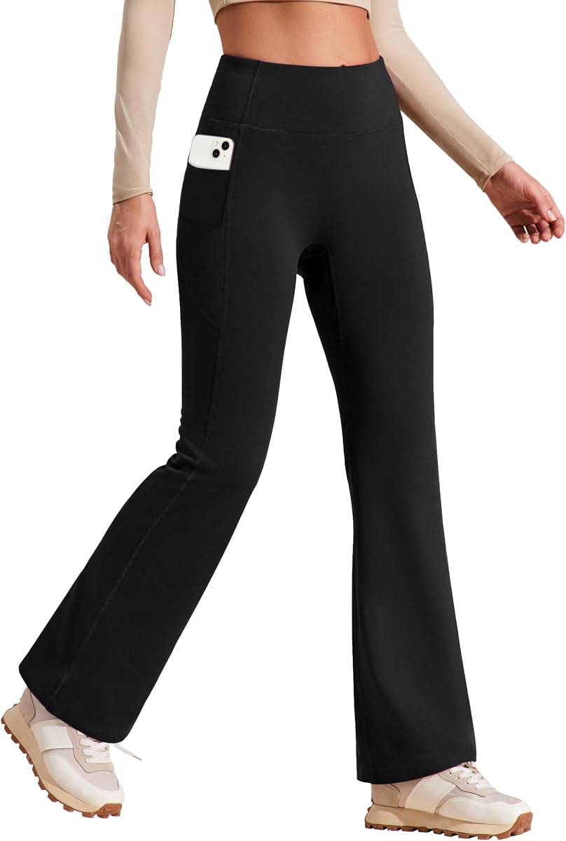 Heathyoga Pantalones con forro polar para mujer, pantalones de yoga con bolsillos para mujer, pantalones térmicos, mallas acampanadas de cintura alta para invierno