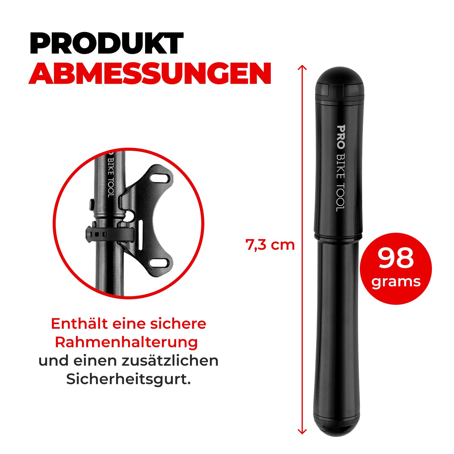 PRO Bike Tool Mini Fahrradpumpe Premium Edition - Kompatibel mit Presta- und Schrader-Ventilen - PSI Hochdruck - Fahrradreifenpumpe für Straßen- und Mountainbikes