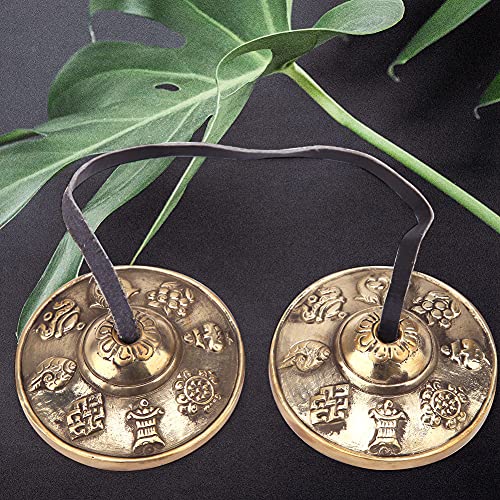 Tibetan Meditation Bell Handcrafted Buddhist Lucky Symbol Embossed Meditation Yoga Bell Chimes Percussion Instrument(#1) #TOP4