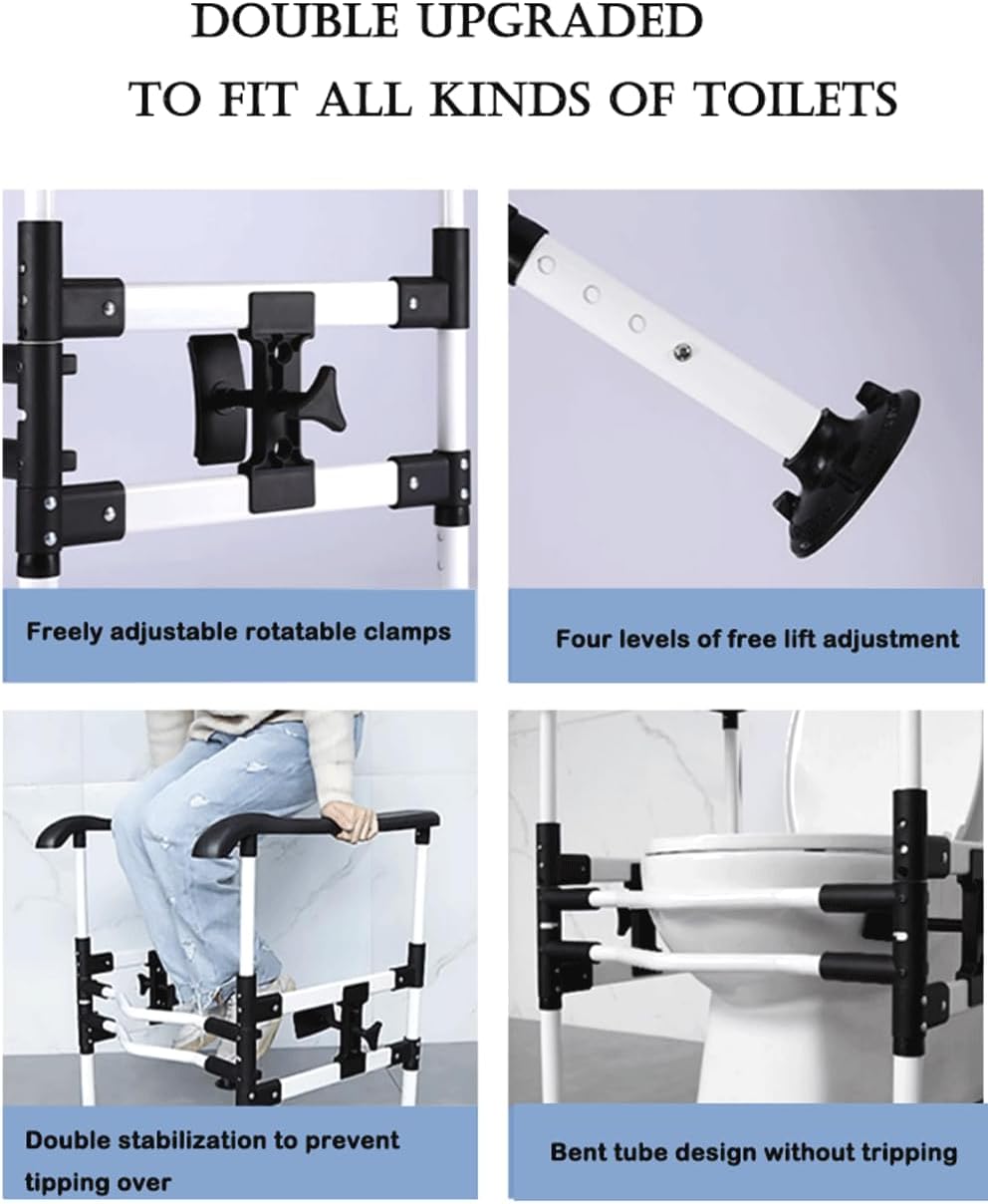Freestanding Toilet Safety Rail - Adjustable Width and Height to fit Any Toilet, Medical Toilet Frame for Seniors and People with Disabilities, Foldable Grab Bars with Padded Handles(Color:Black-L)