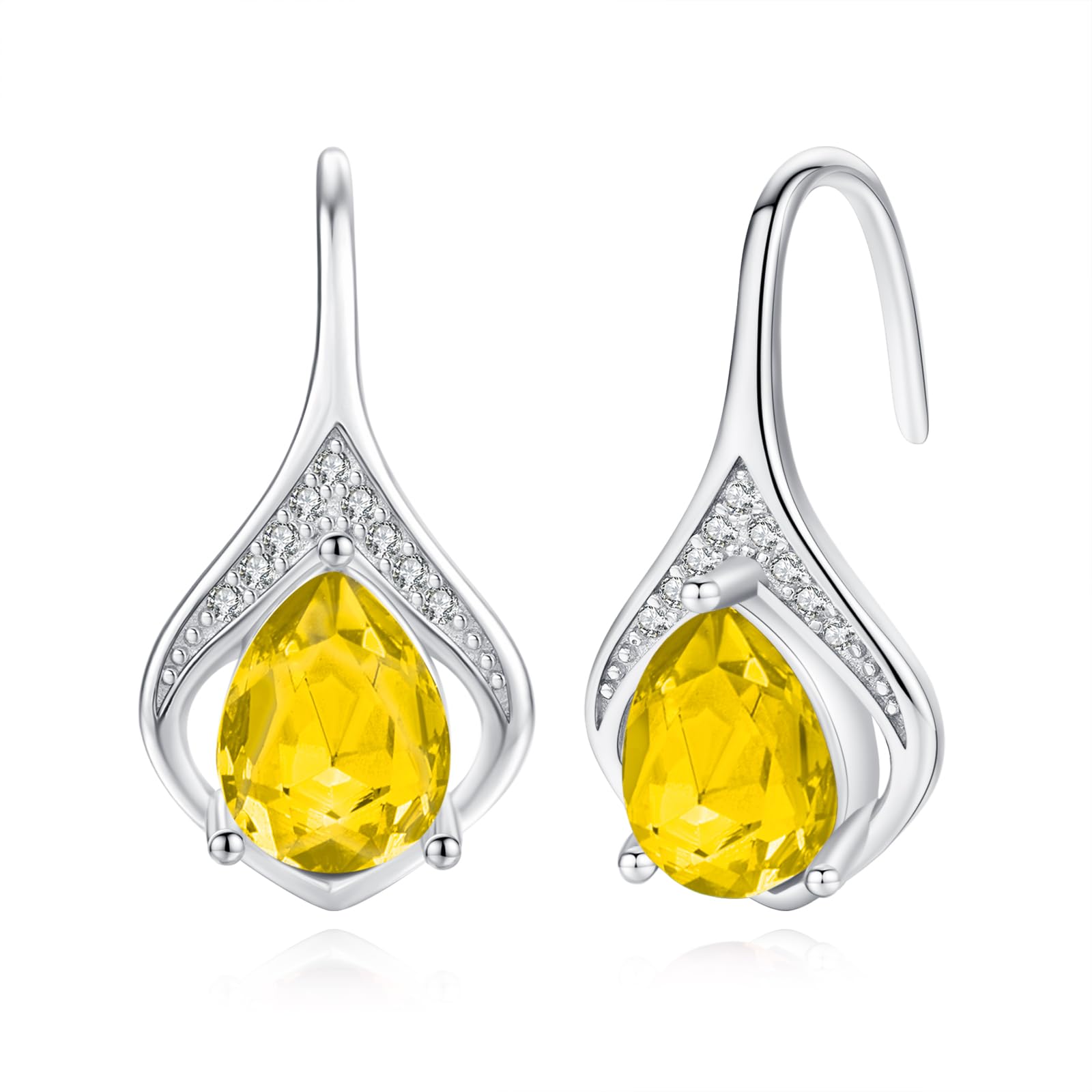 925 Sterling Silver Birthstone Earring Hook Teardrop Earrings Dangle Drop Hoops Leverback Earring Gifts for Women (11 Nov)