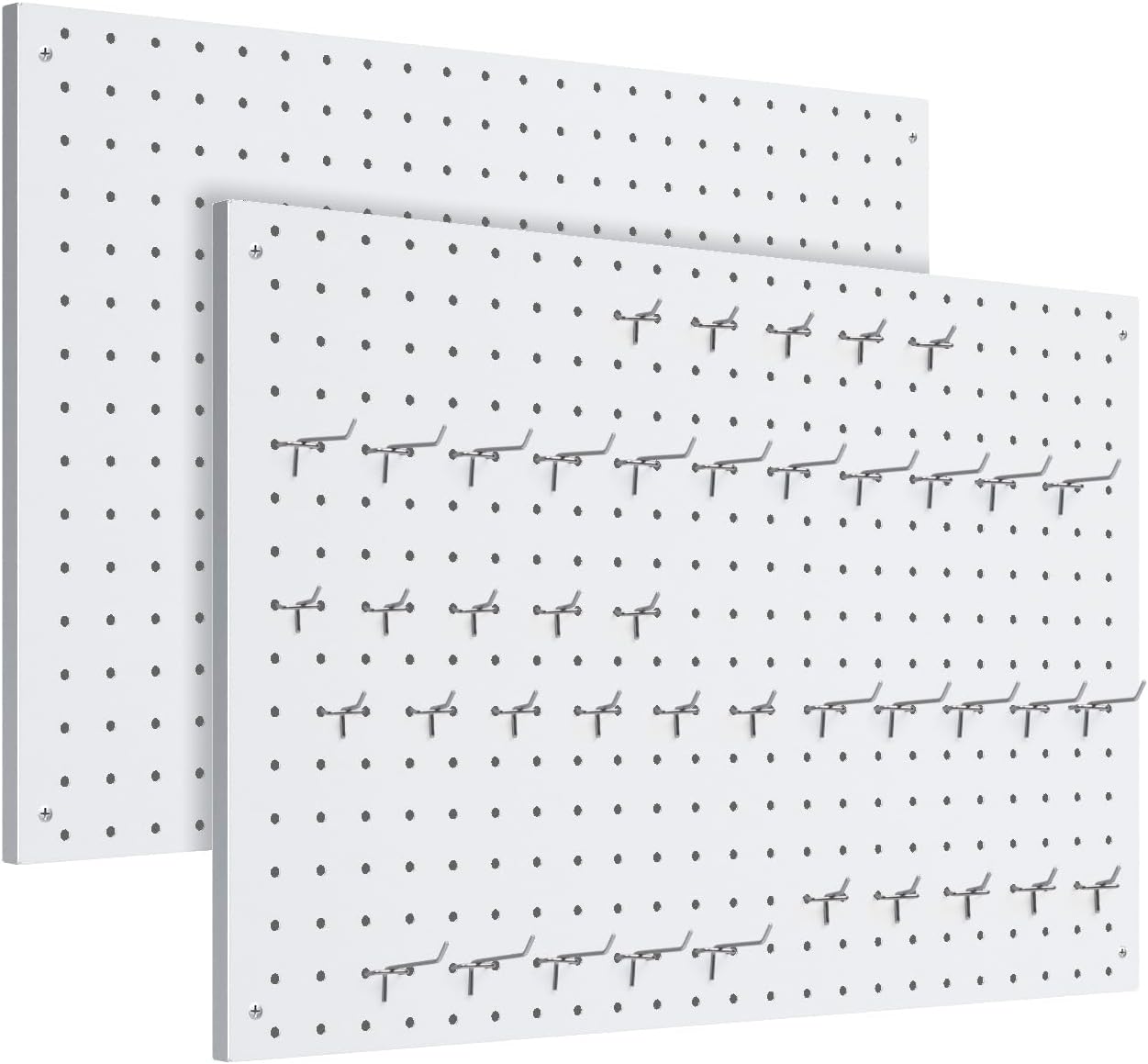 Peg Board, 2 Pack Metal Pegboard Panels White Pegboards Wall Organizer with Frame Large Heavy Duty Peg Board with Hooks for Walls Home, Garage Tool Storage, Office, Craft Room, Kitchen 24”×16” White 2 Pcs with Hooks