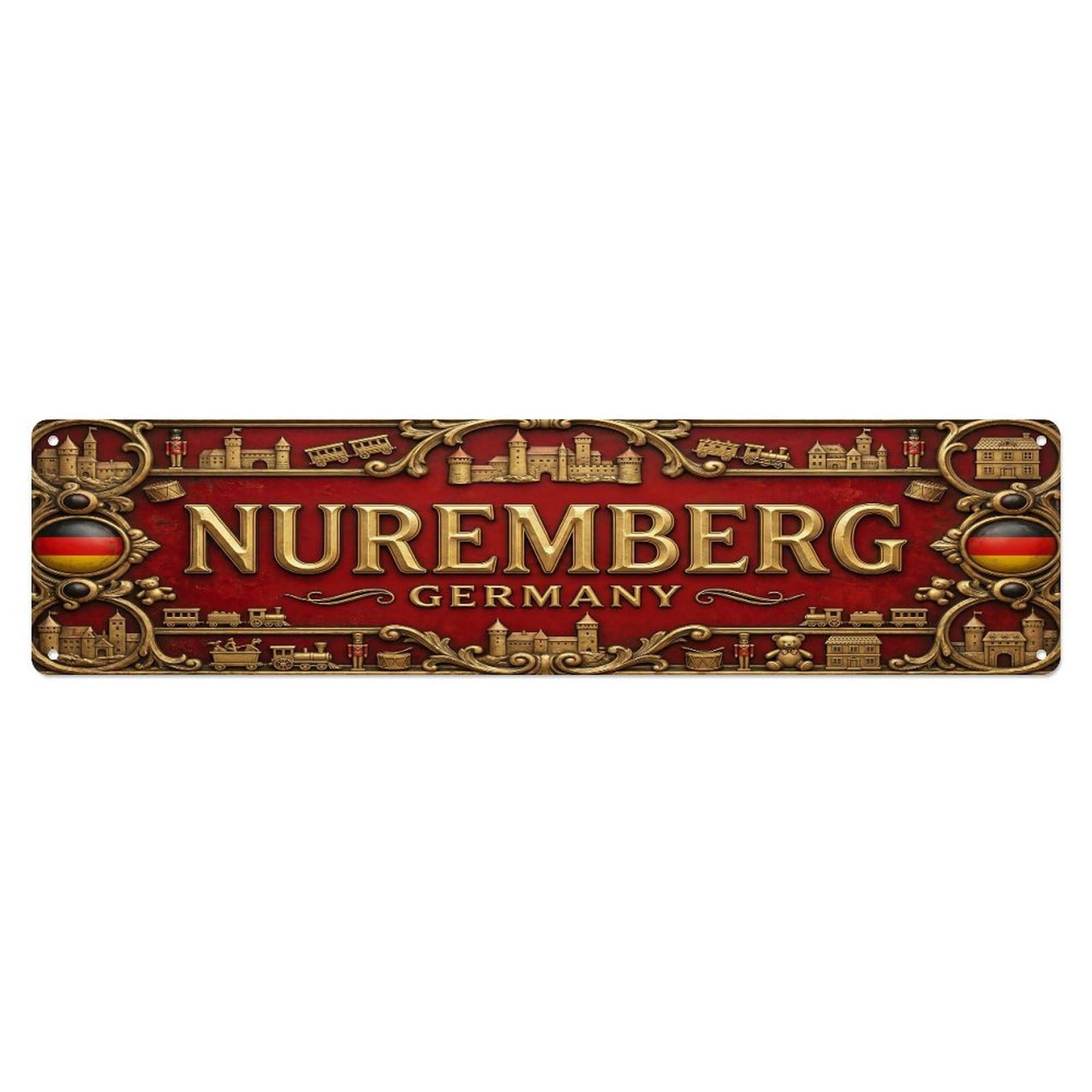 Vintage Nuremberg Germany Flag Pattern Metal Tin Sign