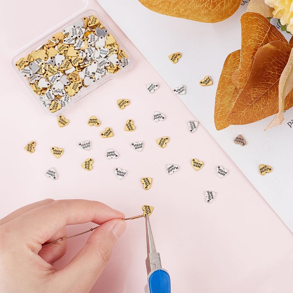 FINGERINSPIRE 240 Pcs Handmade Heart Charm Antique Silver & Gold Heart Shaped Word Message Charm Pendant Alloy Message Bead Pendants Accessory for DIY Bracelet Necklace Jewelry Making Findings - Image 3