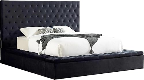 Miniatura 2 de First of a Kind Moderna cama de almacenamiento con plataforma tapizada de terciopelo copetudo, cama con botones profundos y compartimentos de