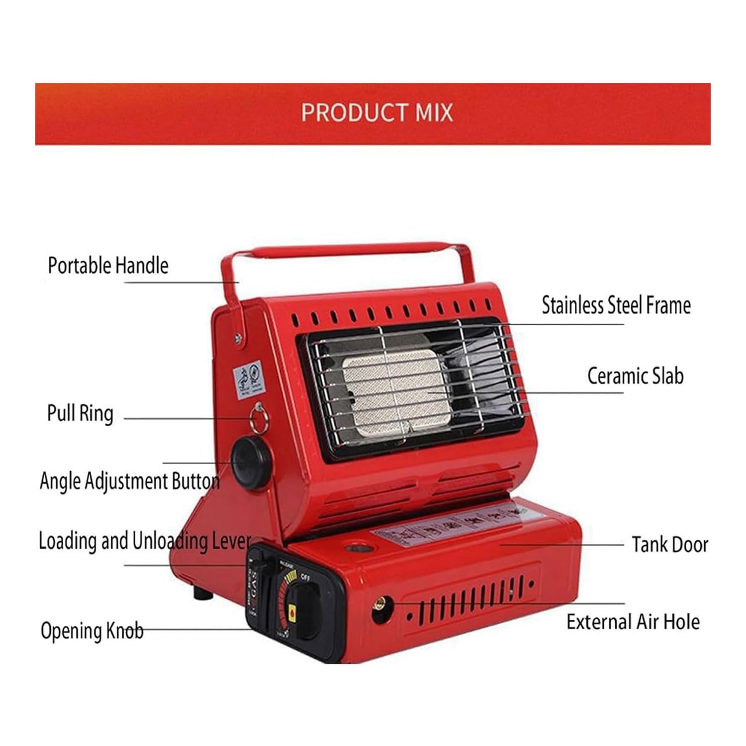 Stufa a Gas da Esterno, Mini Stufa a Gas Portatile da 1,3 kW, Temperatura Regolabile, per Viaggi, Campeggio, roulotte, Pesca, casa