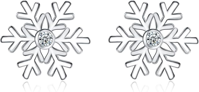 Cangall Silver Christmas Jewellery Sets for Women, Sterling Silver Xmas Necklace & Studs Earrings Set, Silver Snowflake Jewellery sets with 5A Cubic Zircon, Jewellery Kit with Gift Box for Christmas