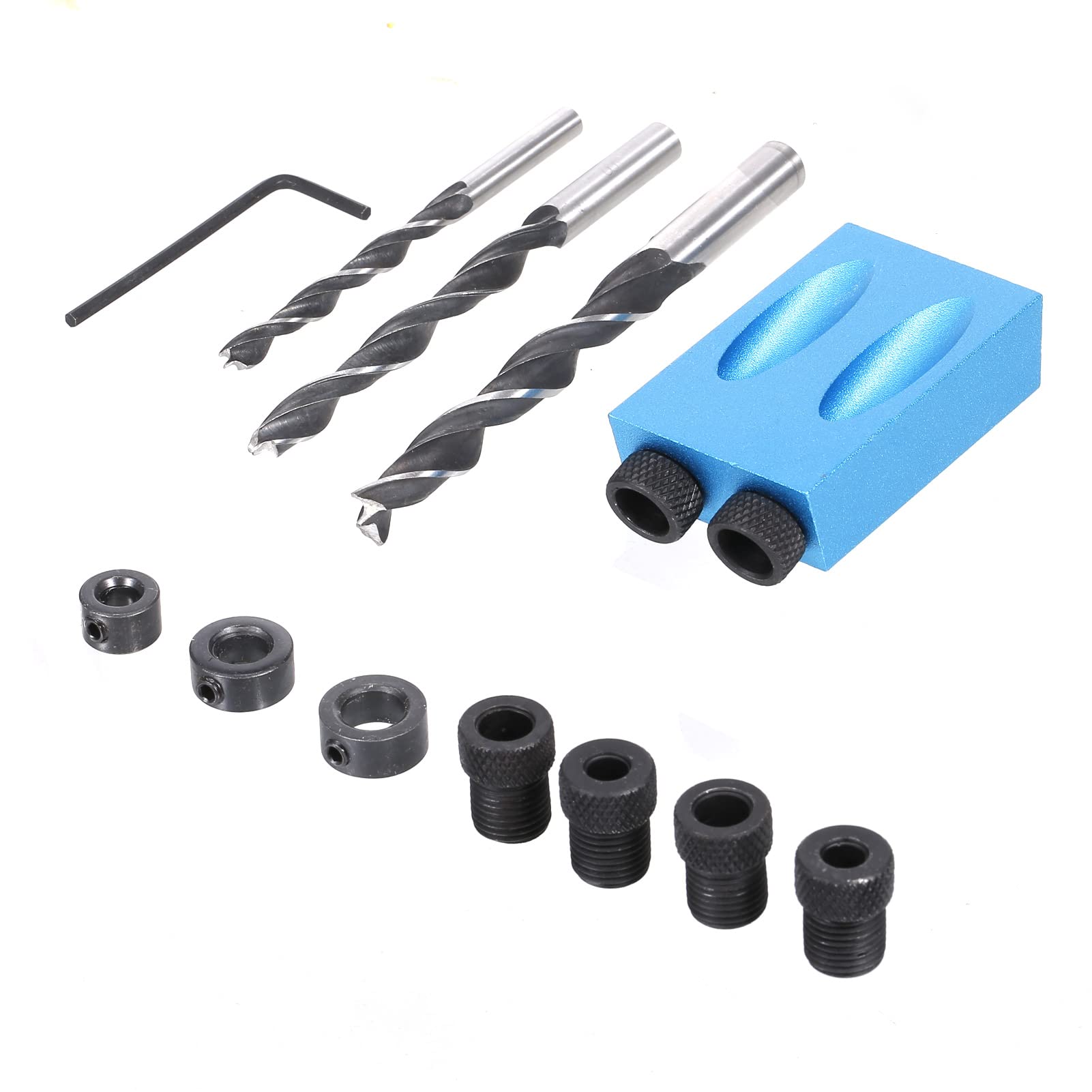 Pepisky 14 Pack Pocket Hole Jig Kit Pocket Screw Jig 15 Degree Dowel Drill Joinery Kit with 6/8/10mm Drive Adapter Pocket Hole Clamp for Carpenters Woodwork Guides Joint Angle Carpentry