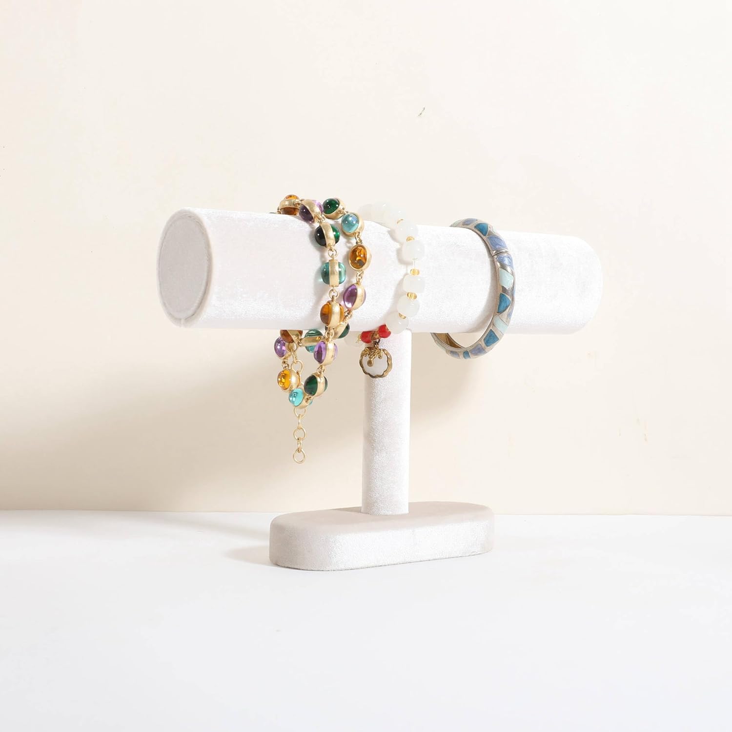 Bracelet T Bar Display for Selling, Wahtch Stand Jewelry Display, Velvet Bangle Holder Organizer【Beige】