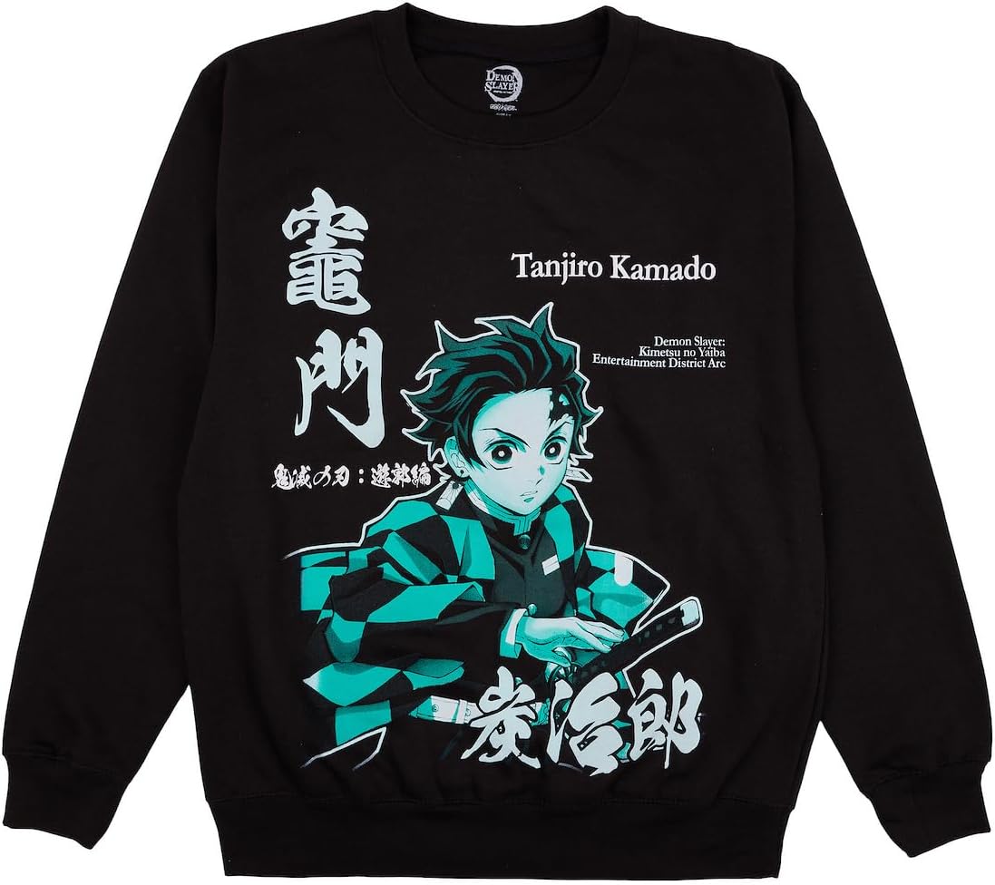 Bioworld Demon Slayer Tanjiro Kamado Unisex Adult Black Crew Neck Sweatshirt