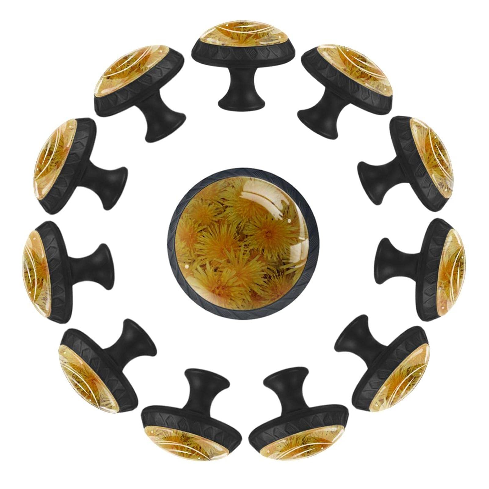 Boutons de tiroir chrysanthèmes jaunes 35mm lot de 12 pour meuble de crèche