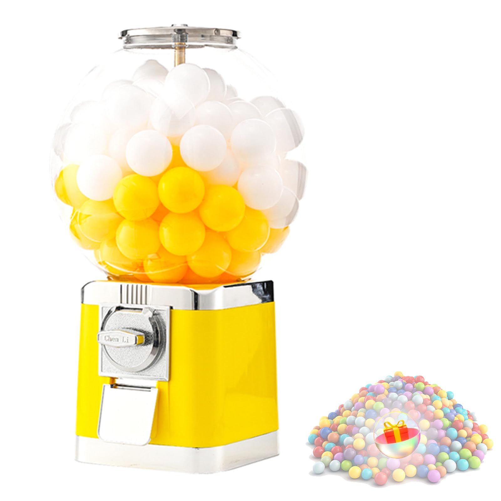Distributore Automatico di Capsule, Dispenser di Palline Rimbalzanti A Gettoni con Chiave, 30 * 30 * 48 cm/11,81 × 11,81 × 18,9 Pollici, capacità 100 Palline, Compatto e Facile da Usare Yellow