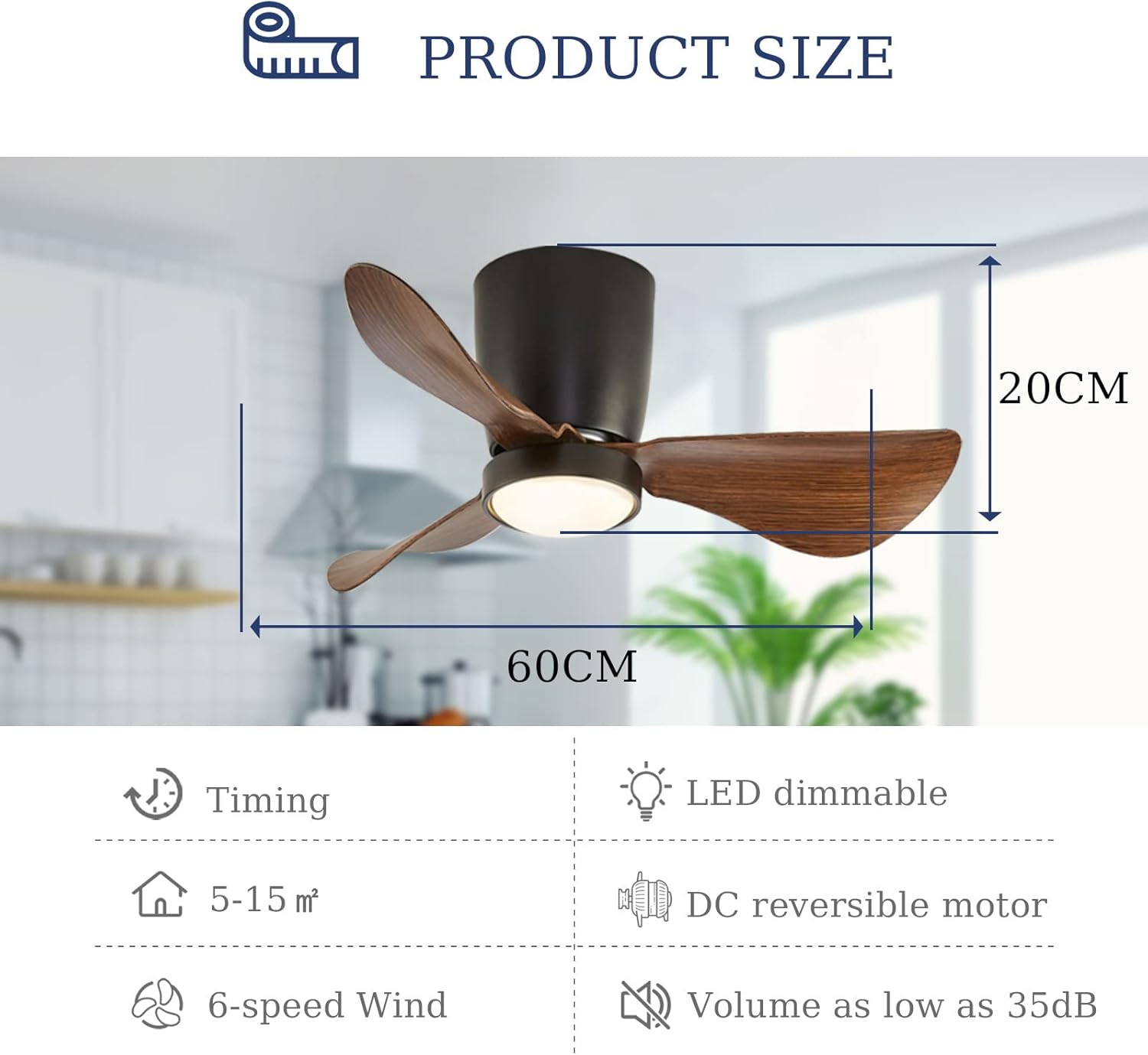 YUEGOO Ceiling Fans with Lamps,Modern Small Ceiling Fans with Lights and Remote Led Dimmable Ceiling Fan with Lighting Quiet Dc 6 Speed Reversible Ceiling Fans with Lamps for Bedroom Kitchen/Black