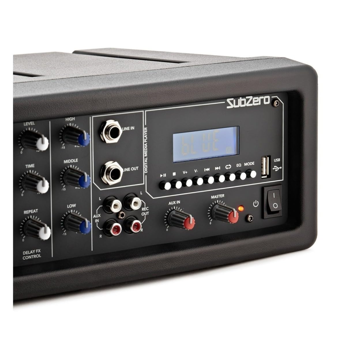 Ampli mélangeur de sonorisation 4 canaux SubZero avec lecteur multimédia Bluetooth | 175W en crête, delay FX et égaliseur 2 bandes par canal, lecture USB/SD/Bluetooth, entrée/sortie ligne RCA