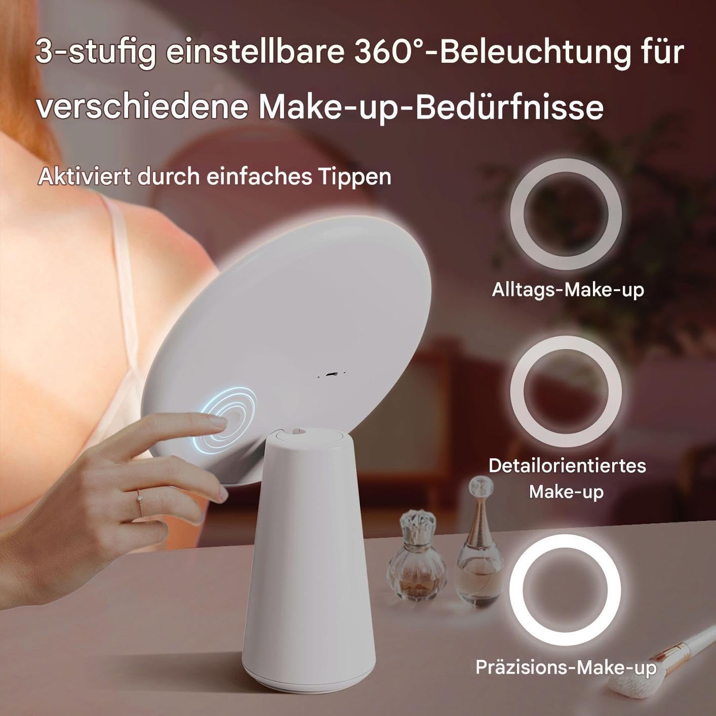 Espejo de Maquillaje con Luces Regulable, Aumento y Alta Definición | Espejo de tocador de escritorio iluminado para mujeres madres novias viaje residencia de estudiantes habitación mesita de