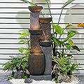 Bumilgar 51.4" H Outdoor Garden Water Fountain for Garden, Patio, Backyard, Deck, Porch and Home Art Decor, 5 Tiers Modern Cascading Large Outdoor Fountain with Lights