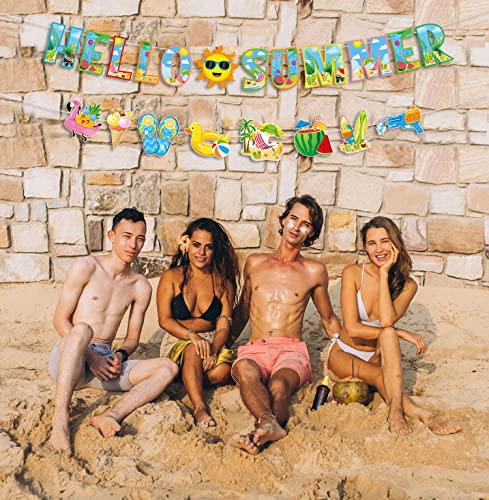 Ptfny Hello Summer Banner Tropical Beach Pool Splash Bash Themed Banner Colorful Summer Bunting Banner Garland Summer Holiday Birthday Party Decorations #TOP4
