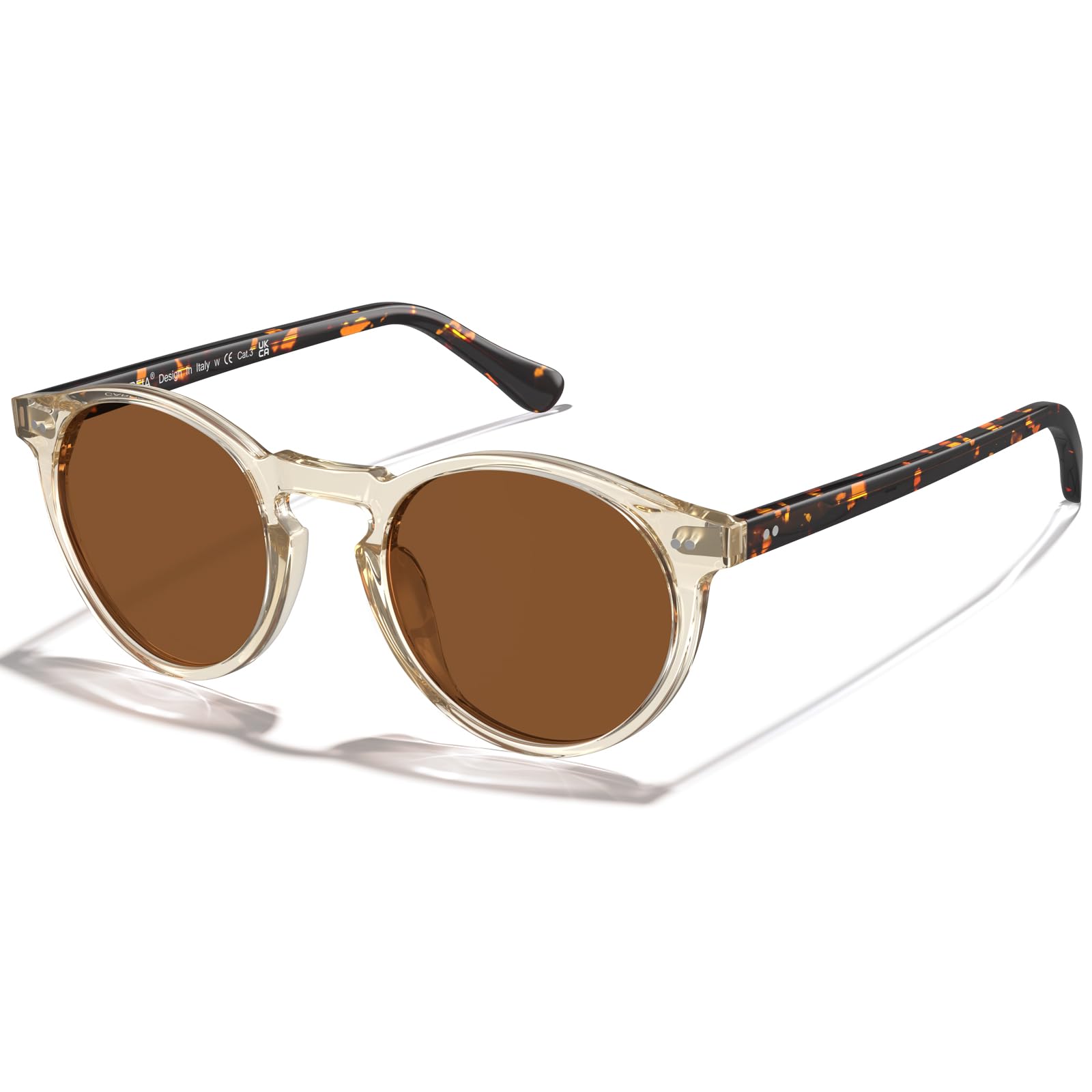 CARFIA Rund Sonnenbrille Herren Polarisiert Vintage Acetat-Rahmen | UV400-Schutz, Für Fahren Reisen Alltag Outdoor,Einteilige Nasenauflage，Bequem mit Brillenetui，Ideal als Geschenk