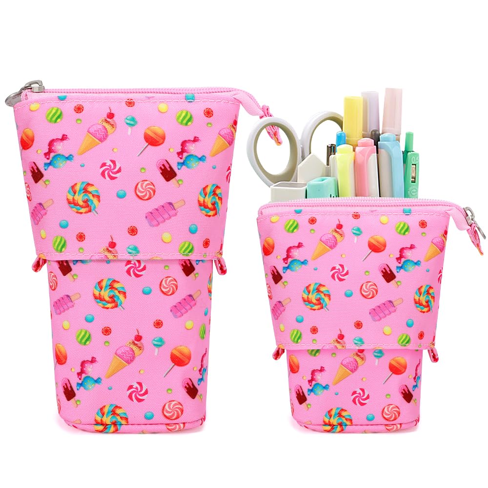 KPX Cute Standing Pencil Case Pen Holder for Kids, Pop Up Stand UP Bubble Tea Pen Organizer Kawaii Stationary for Christmas Holiday New Year Office (Candy)