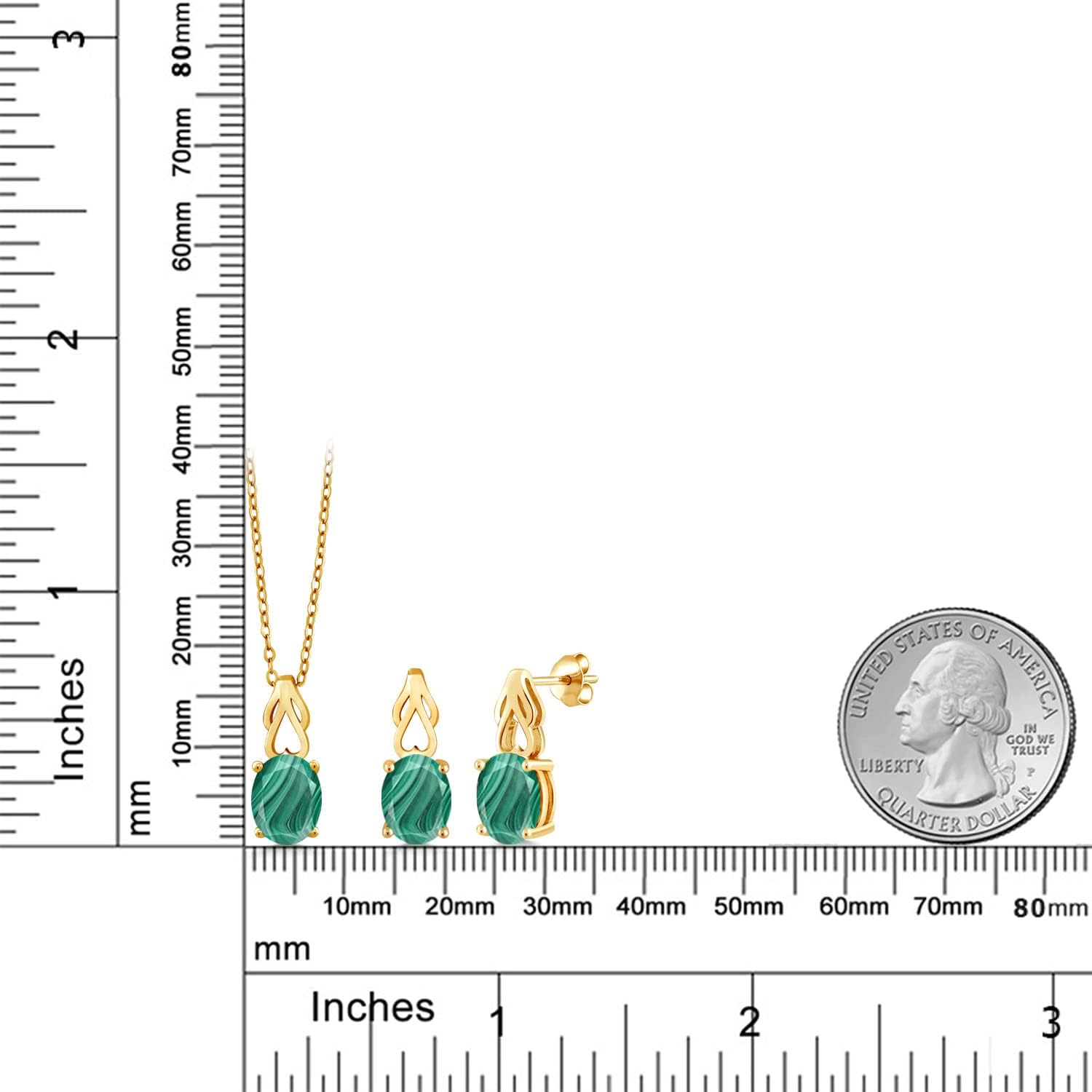 Gem Stone King Gemstone Birthstone Pendant and Earrings Jewelry Set for Women | 18K Yellow Gold Plated Silver | Oval 9X7MM | 18 Inch Chain | Fine Jewelry Gifts - Image 2