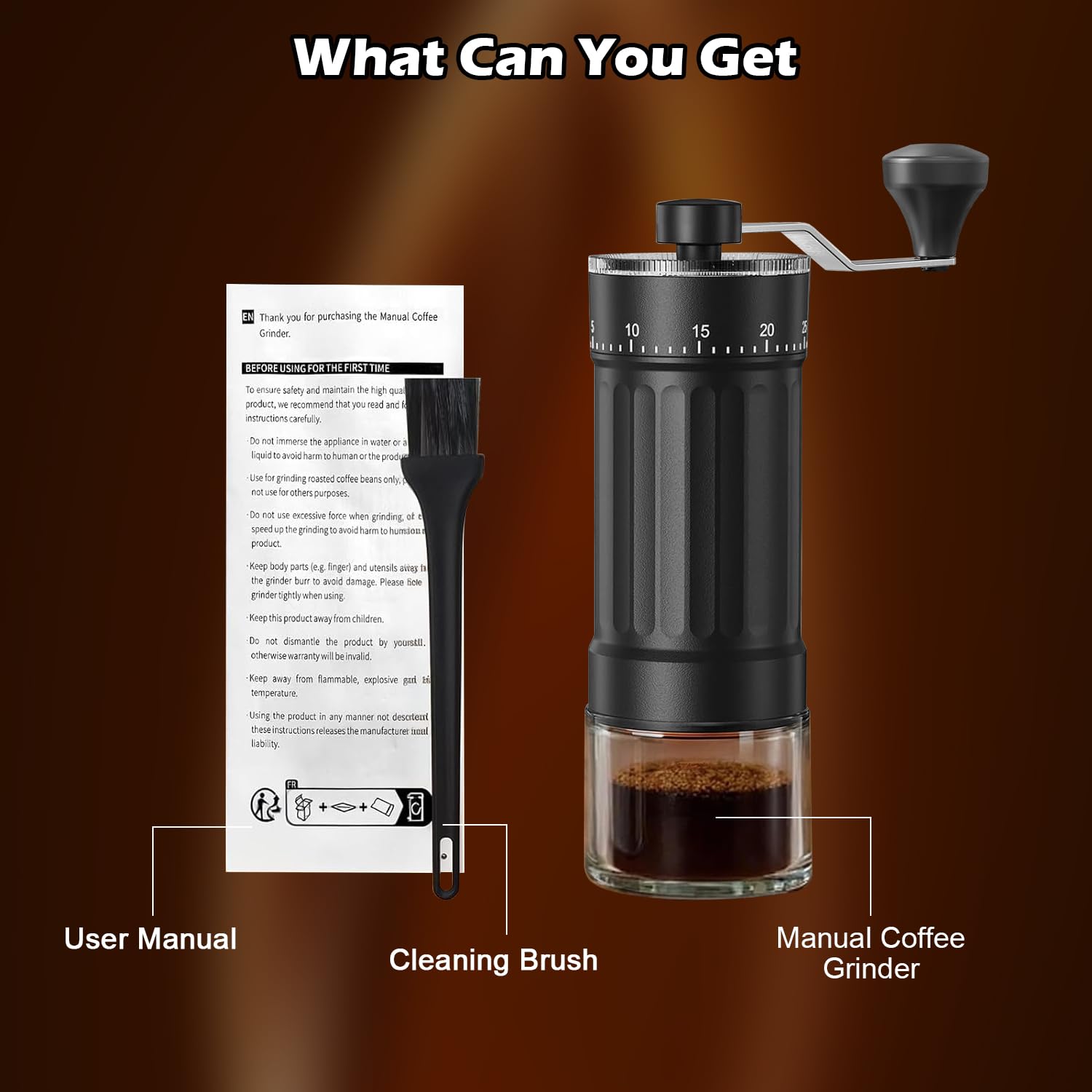 Zewnętrzny regulowany ręczny młynek do kawy, przenośny młynek do kawy, stożkowy do espresso, francuskiej prasy do espresso, do podwójnego łożyska, zewnętrzna regulacja pojemności 25 g