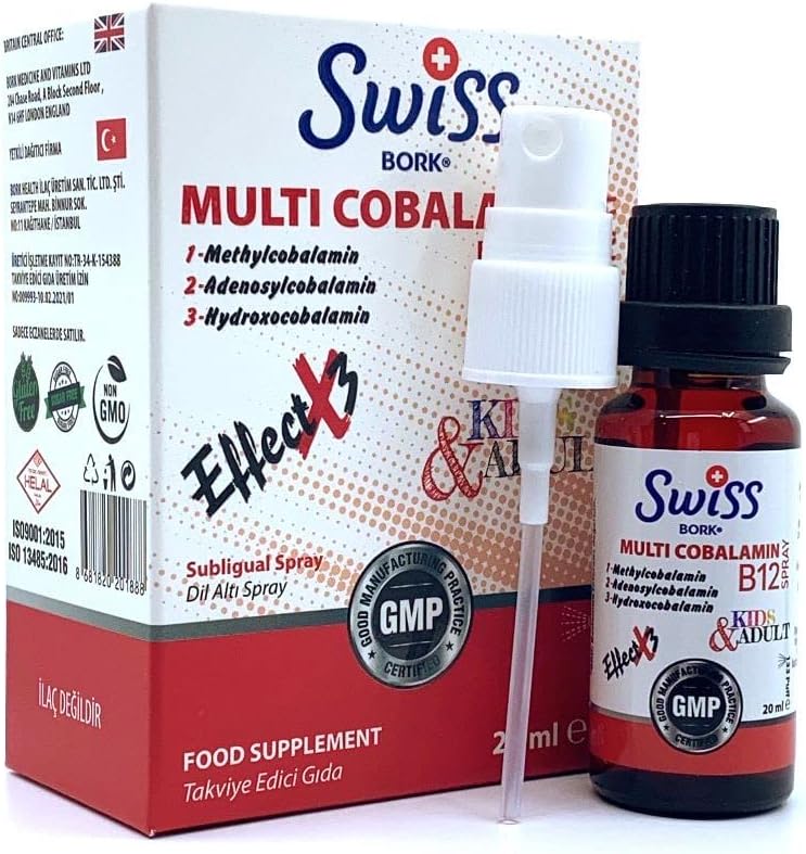 SWISS BORK Multi Cobalamin Vitamin B12 Spray High Strength (20ML) –Promotes Energy Production, Cognitive Function, and Overall Well-Being with Enhanced Absorption