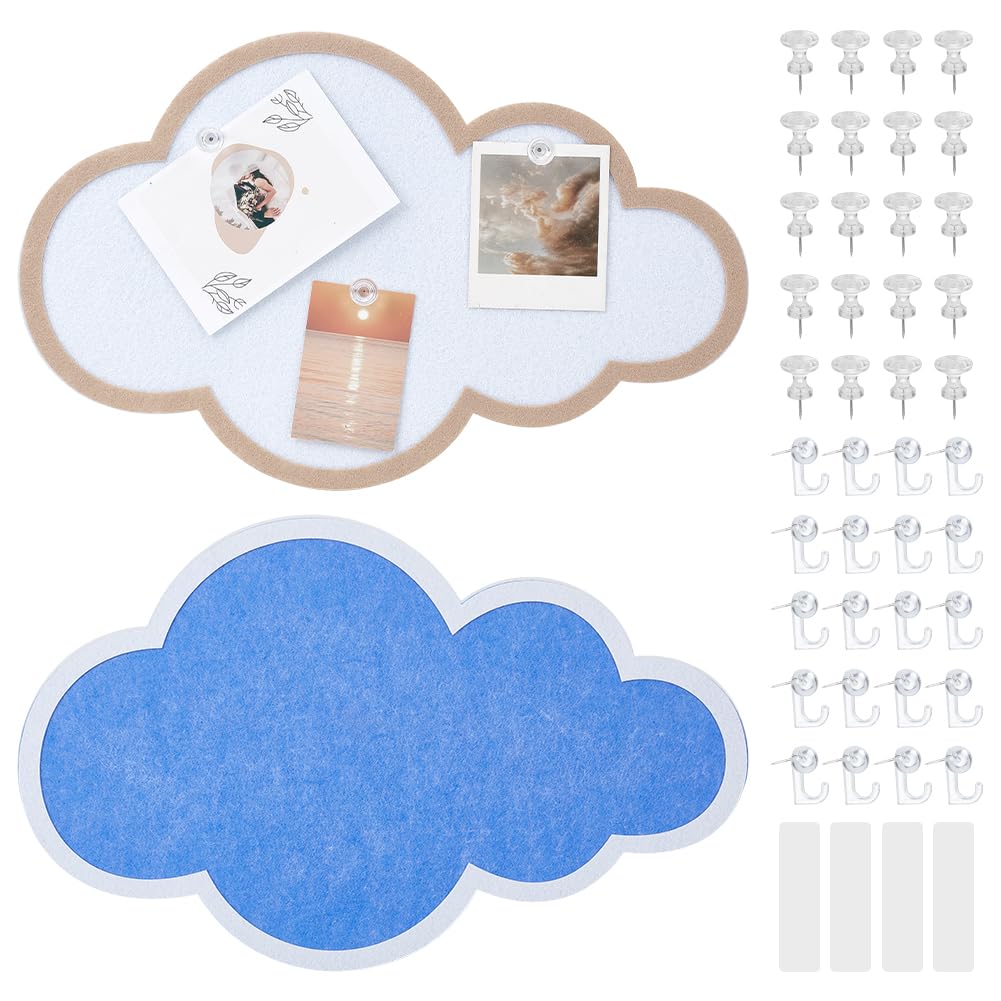 NBEADS 2 Pcs 2 Colors Cloud Felt Bulletin Board, 25x40cm Push Pin Board Decorative Felt Board Picture Board for Room Office Walls Home Decor, Include Pin, Hook and Magic Tapes