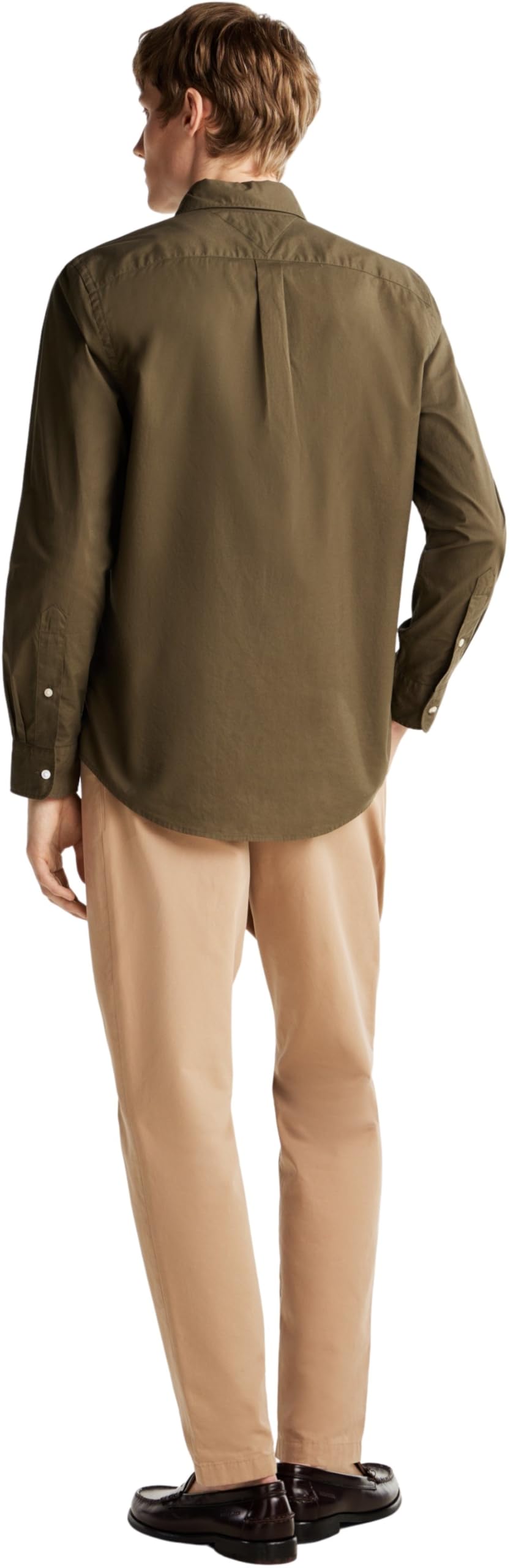 Tommy Hilfiger Męska koszula Flex POPLIN Solid RF MW0MW37550 L/S, khaki, S, Khaki (zieleń wojskowa), S