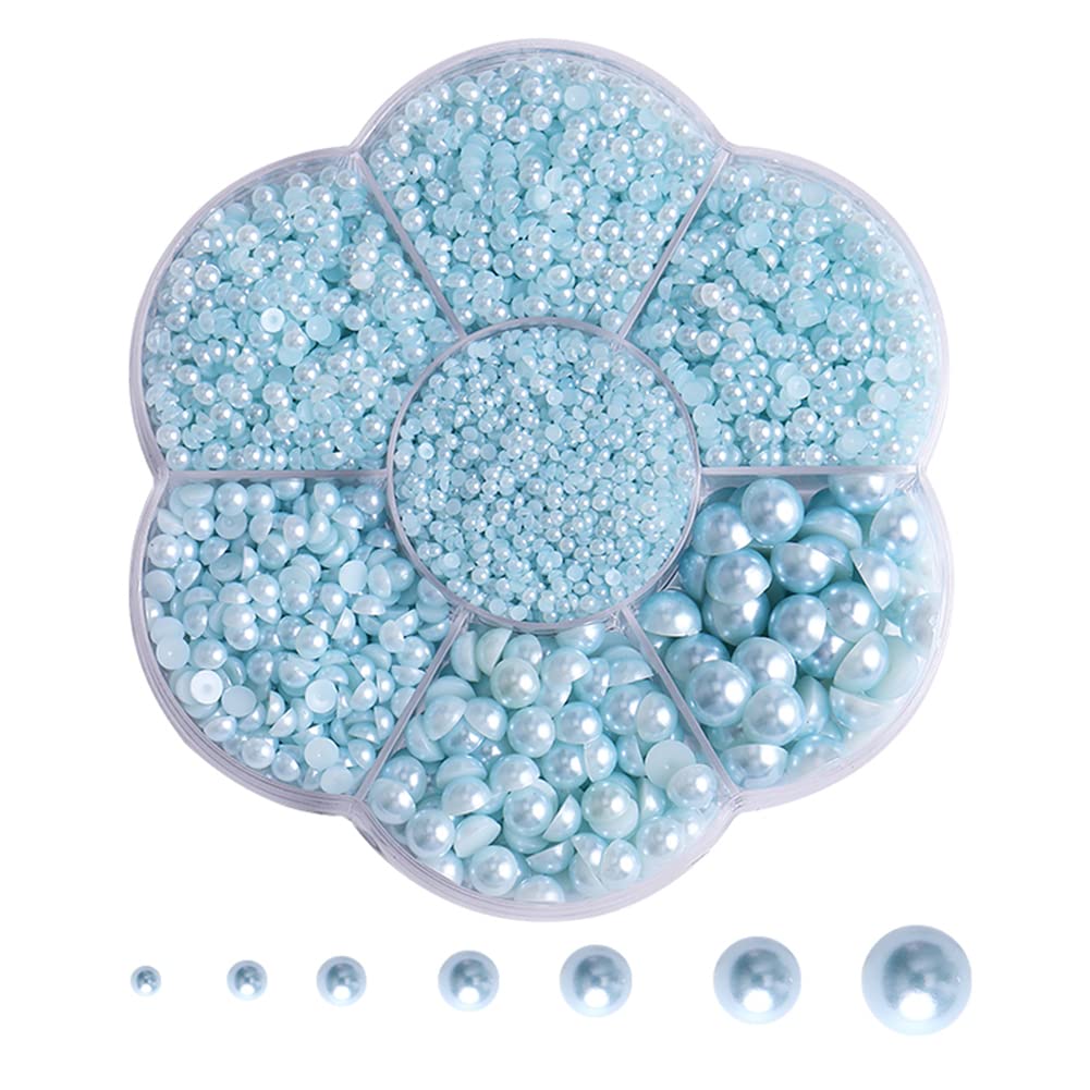 5800Pcs Half Pearls for Crafts - Flatback for Artwork Making, DIY Rhinestones Accessory Nail Art, Face Gems Jewels Flat Back Craft for Artist Creative - Light Blue