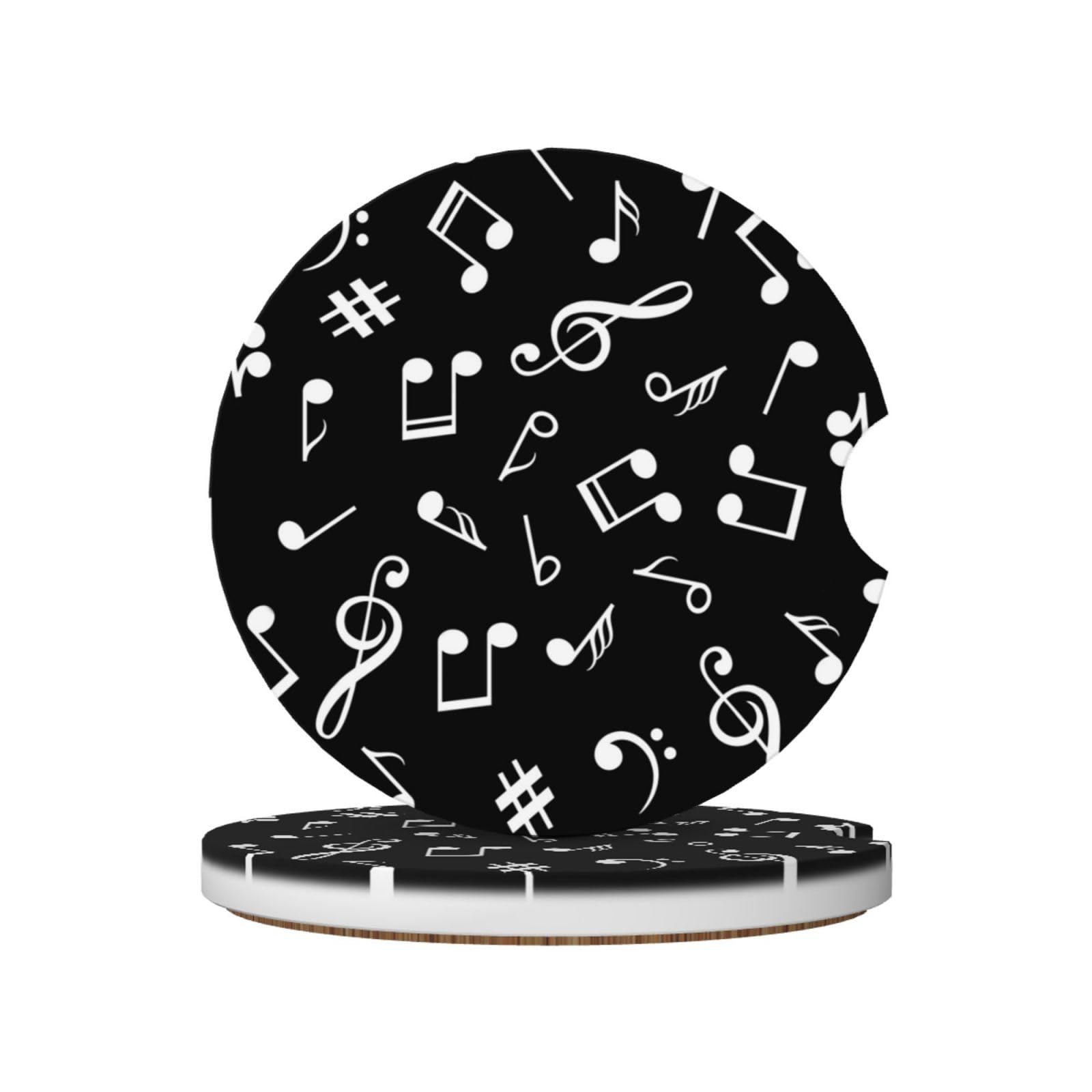 Black Musical Note Signs, Car Cup Holder Coasters 2 Pack, Absorbent Ceramic Car Coasters with Non Slip Cork Base