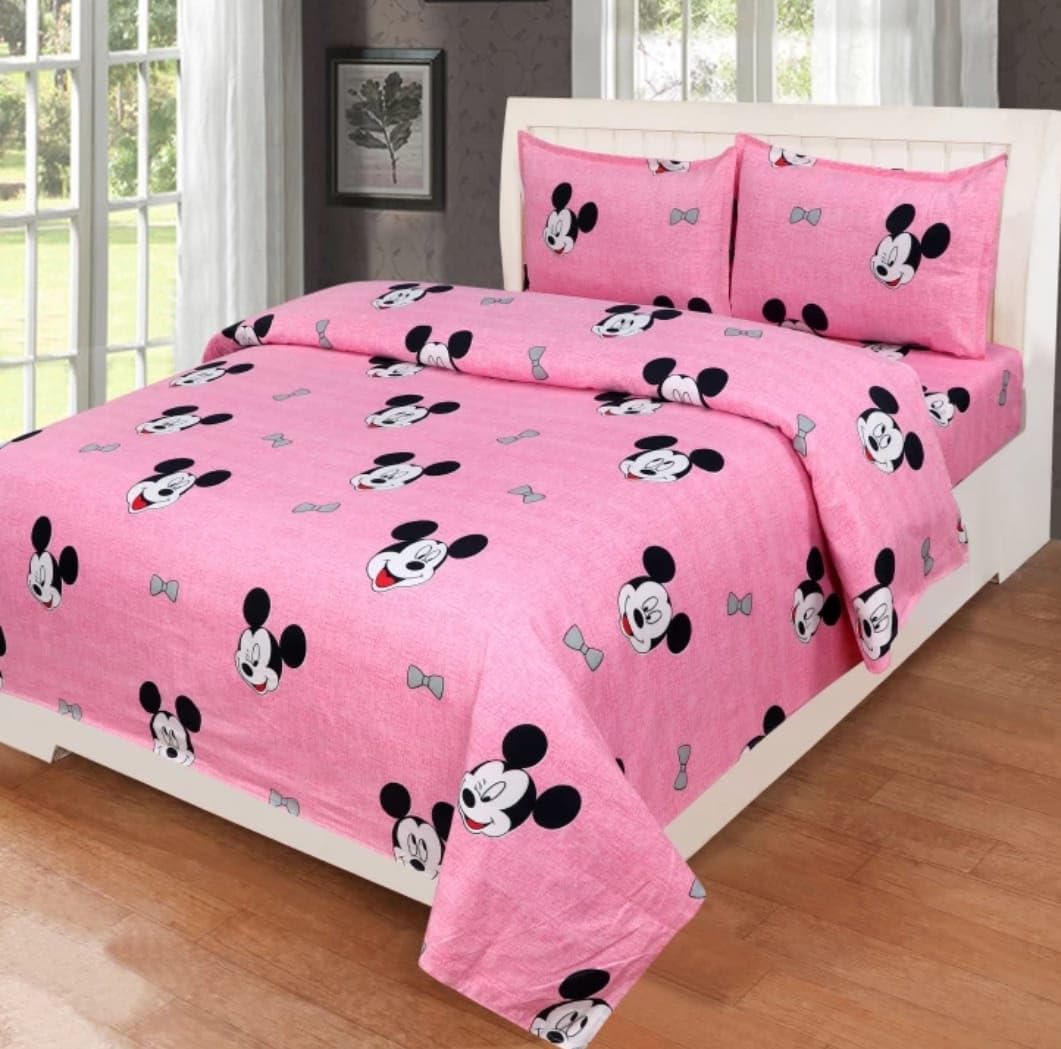 BEDOLINE 140 TC 100% Cotton Feel Bedsheet for King Size Double Bed (90 X 90 Inches) with 2 Pillow Cover for Every Day Use – Glace Cotton Bedsheet Soft and Breathable, Pink with Mickey Mouse Print (B0DFX7DJDN) Amazon Price History, Amazon Price Tracker