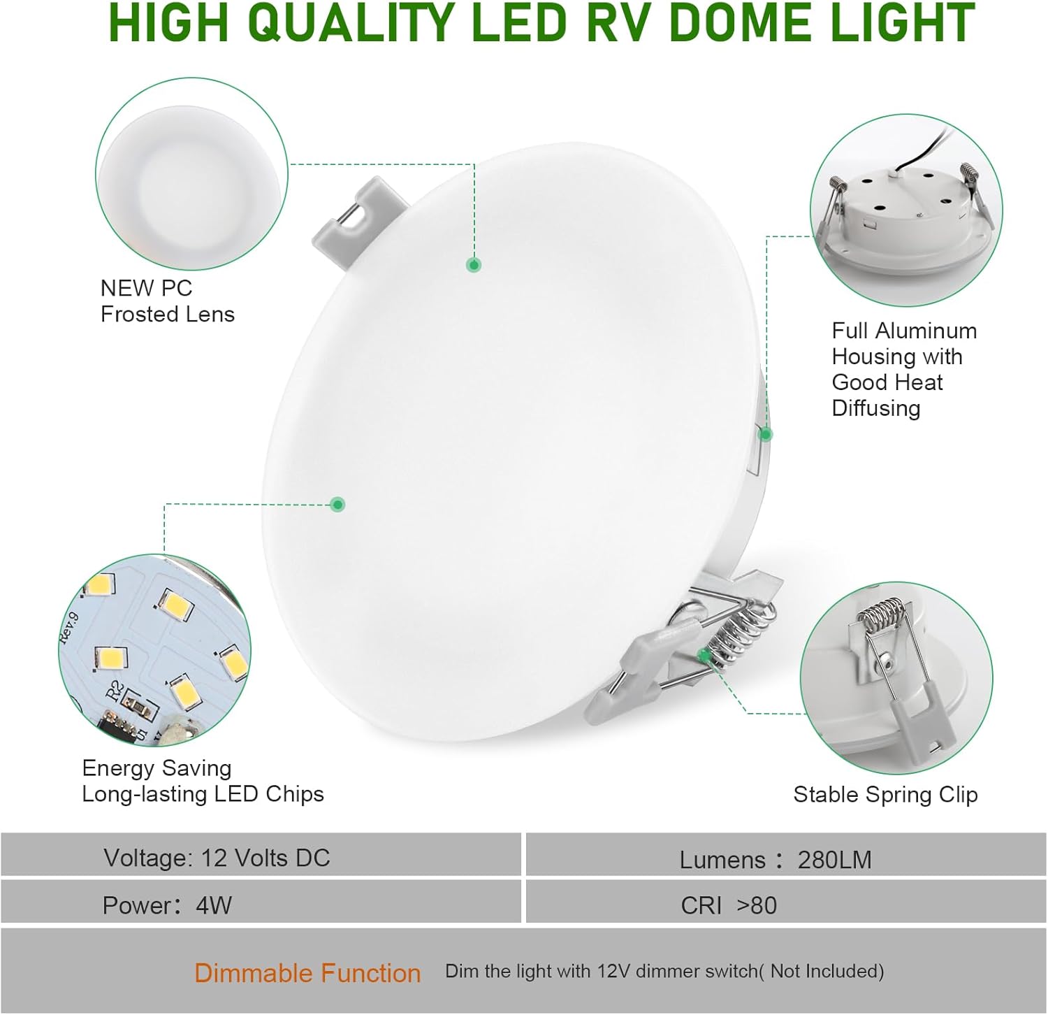 LED RV Recessed Ceiling Light 4.5Inch DC12V Cabinet Light Interior Lighting,LED Lights for Automobiles RV Camper Caravan Trailer Boat, Warm White (Pack of 6)