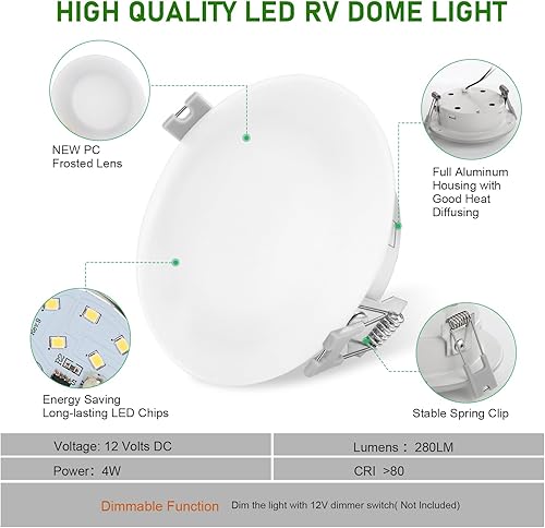 Miniatura 10 de Luz LED de techo empotrable para caravana de 4.5 pulgadas DC12V, luz de gabinete iluminación interior para caravana, caravana, remolque, barco,