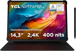 TCL NXTPAPER 14 Tablet mit Flipcase und T-Pen, 14,3" 2.4K NXTPAPER Display, 256GB Speicher, 8GB RAM (+8GB RAM-Erweiterung), 10.000mAh Akku, 33W PD Schnellladen, Android WiFi Tablet, Grau