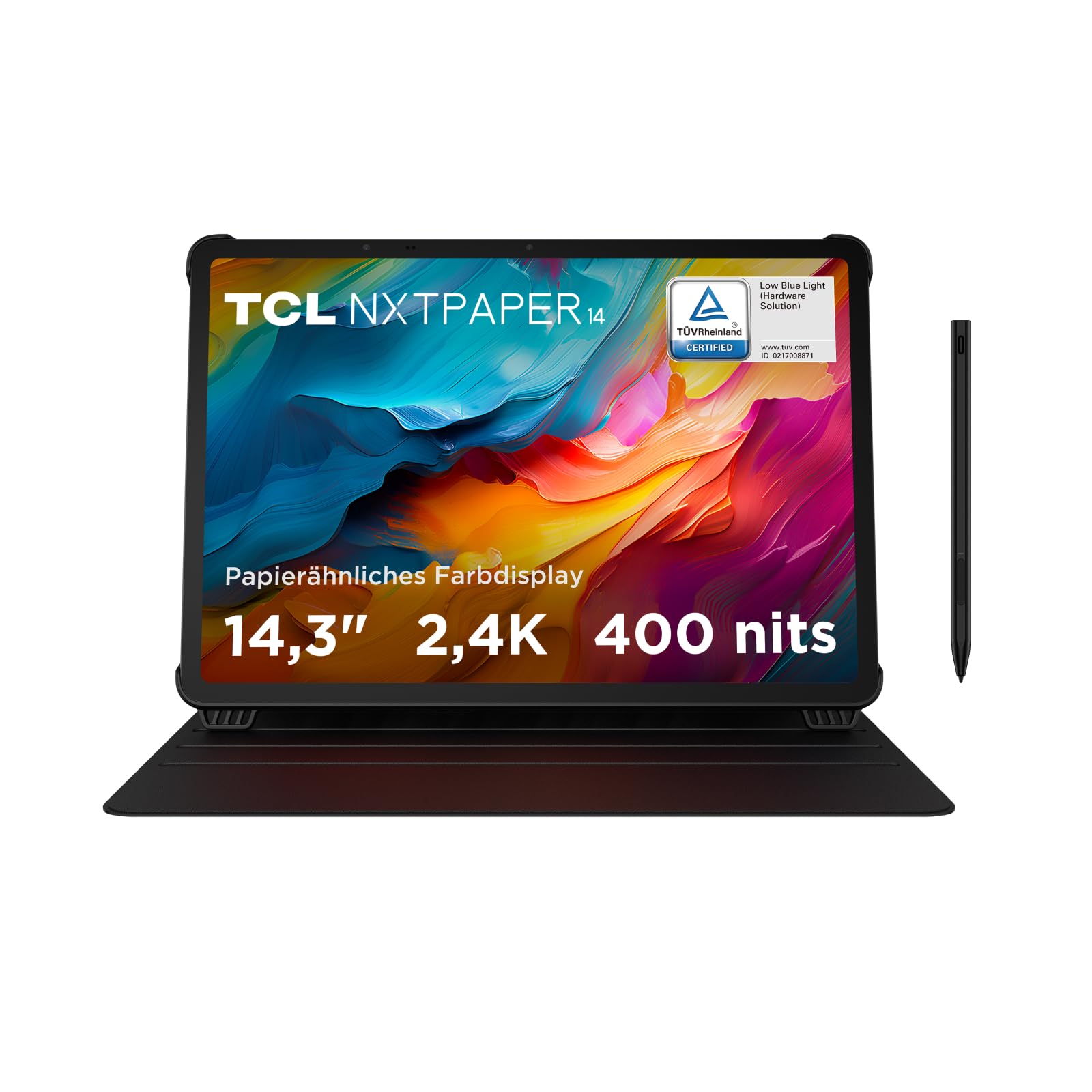 TCL NXTPAPER 14 Tablet mit Flipcase und T-Pen, 14,3" 2.4K NXTPAPER Display, 256GB Speicher, 8GB RAM (+8GB RAM-Erweiterung), 10.000mAh Akku, 33W PD Schnellladen, Android WiFi Tablet, Grau