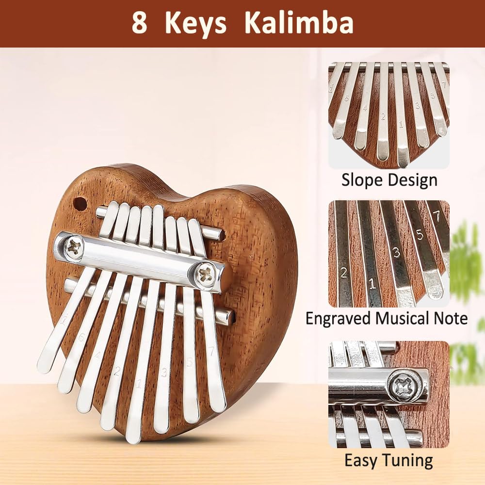 Vetimobato Kalimba Thumb Piano 8 Key - Portable Mbira Finger Piano for Adults & Beginners, Mini Musical Instrument with Tuning Hammer & Carry Bag, Gift for Music Lovers (Mahogany)