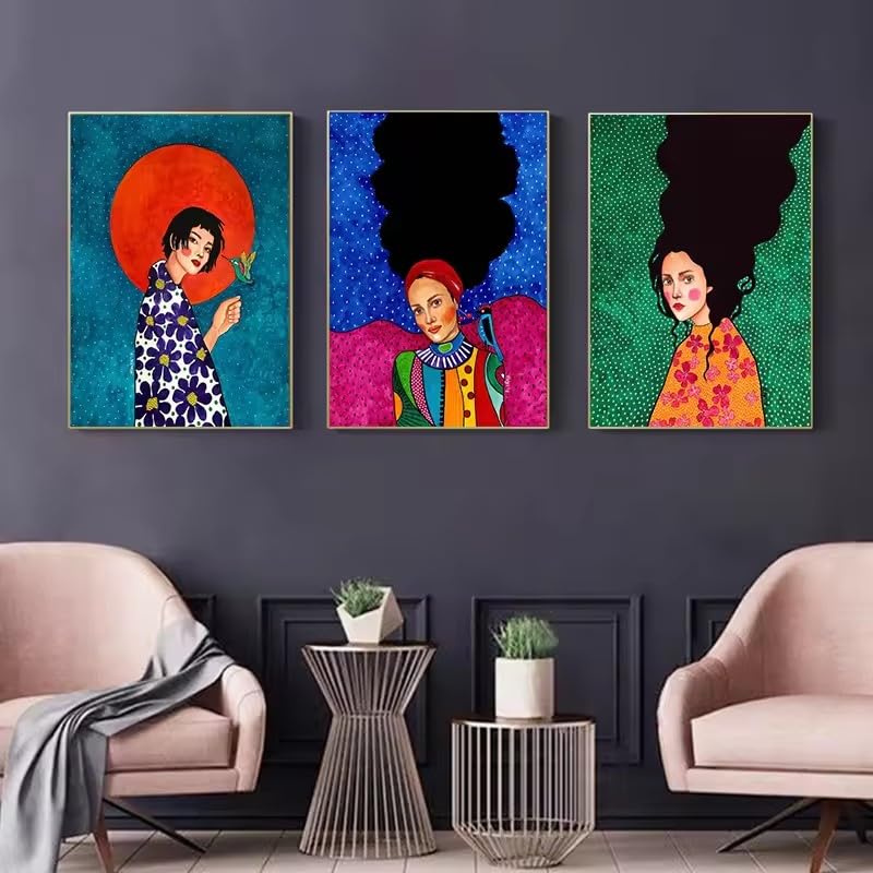 Láminas para pared de niña colorida, set de 3 cuadros nórdicos de 20x30cm