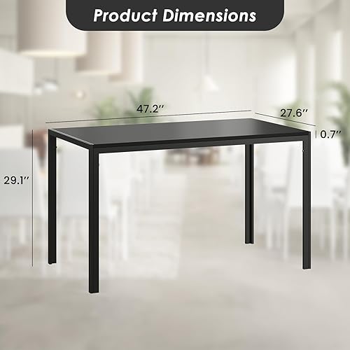 Miniatura 2 de Farini Mesa de comedor negra para 4-6 personas, mesa de comedor rectangular de madera de 47 pulgadas y marco de metal para el hogar, cocina, comedor